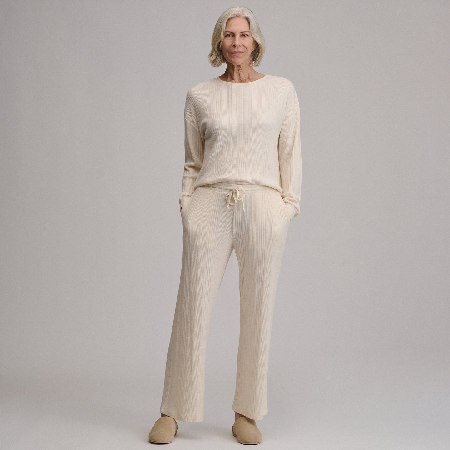 Women's Cozy Rib Wide-Leg Pants-Heather Oatmeal-12