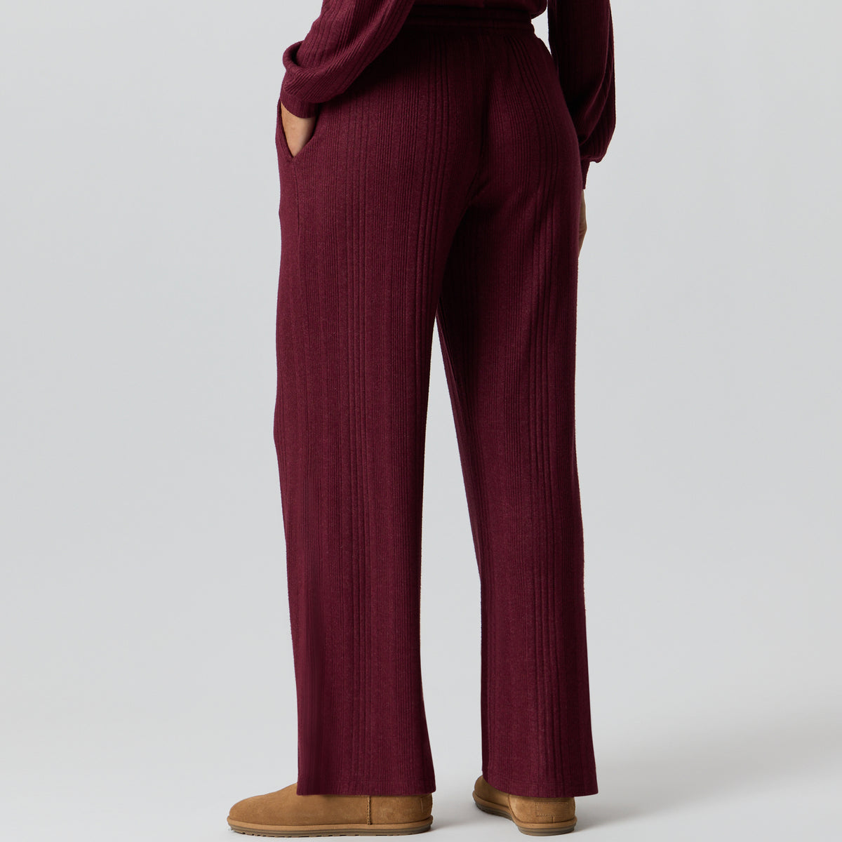 Women's Cozy Rib Wide-Leg Pants-Tawny Port-2