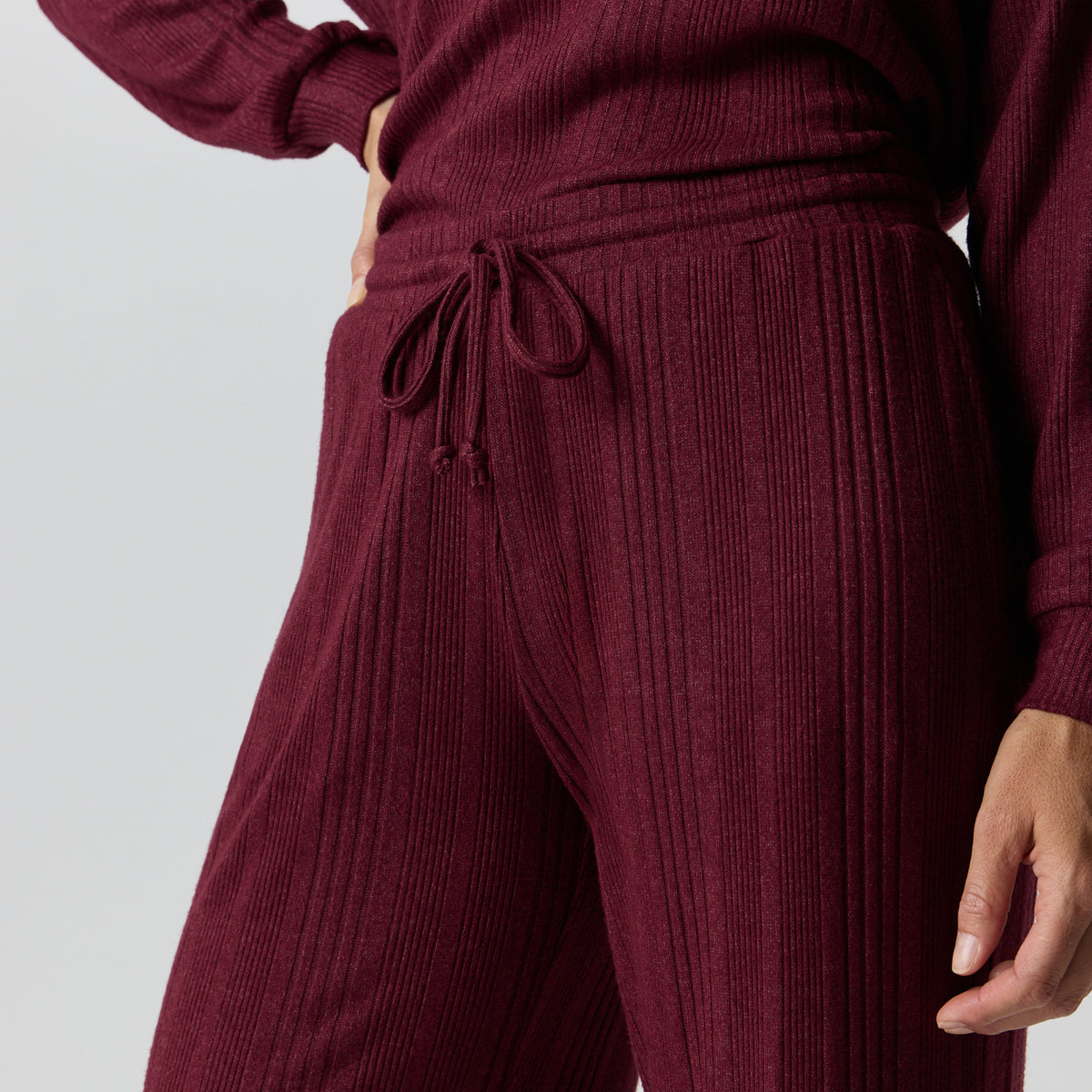 Women's Cozy Rib Wide-Leg Pants-Tawny Port-3