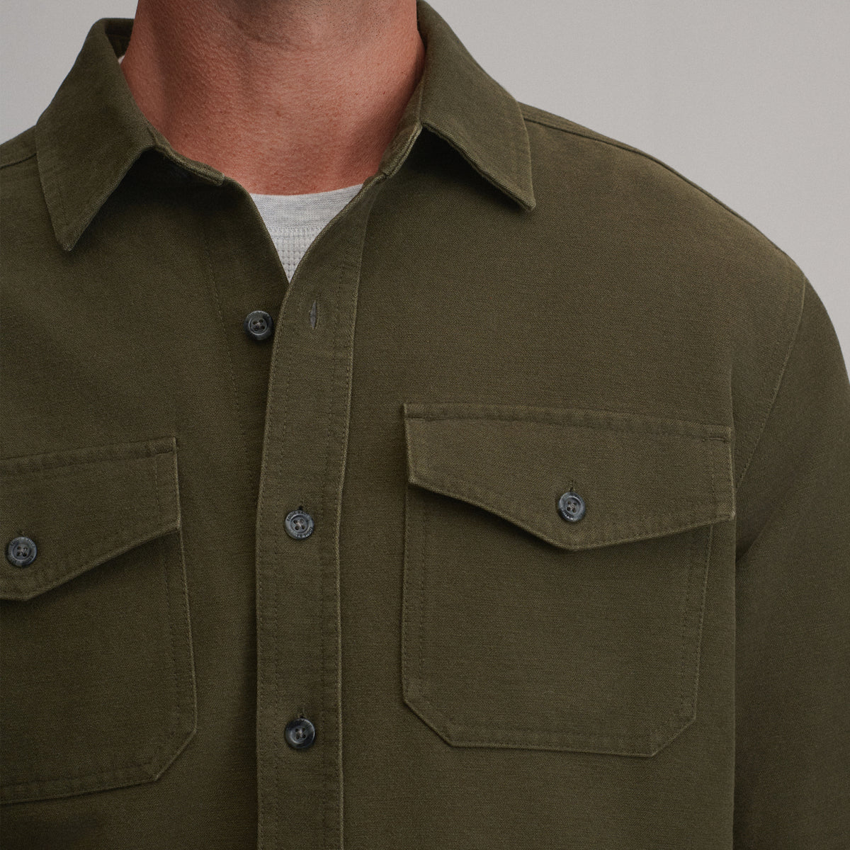 Men's Long-Sleeve Chamois Shirt-Deep Olive-3