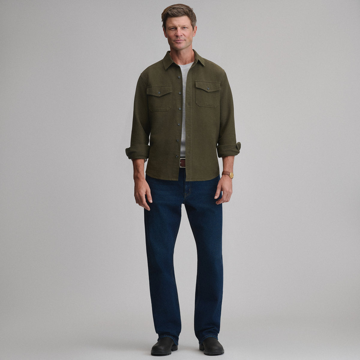 Men's Long-Sleeve Chamois Shirt-Deep Olive-4