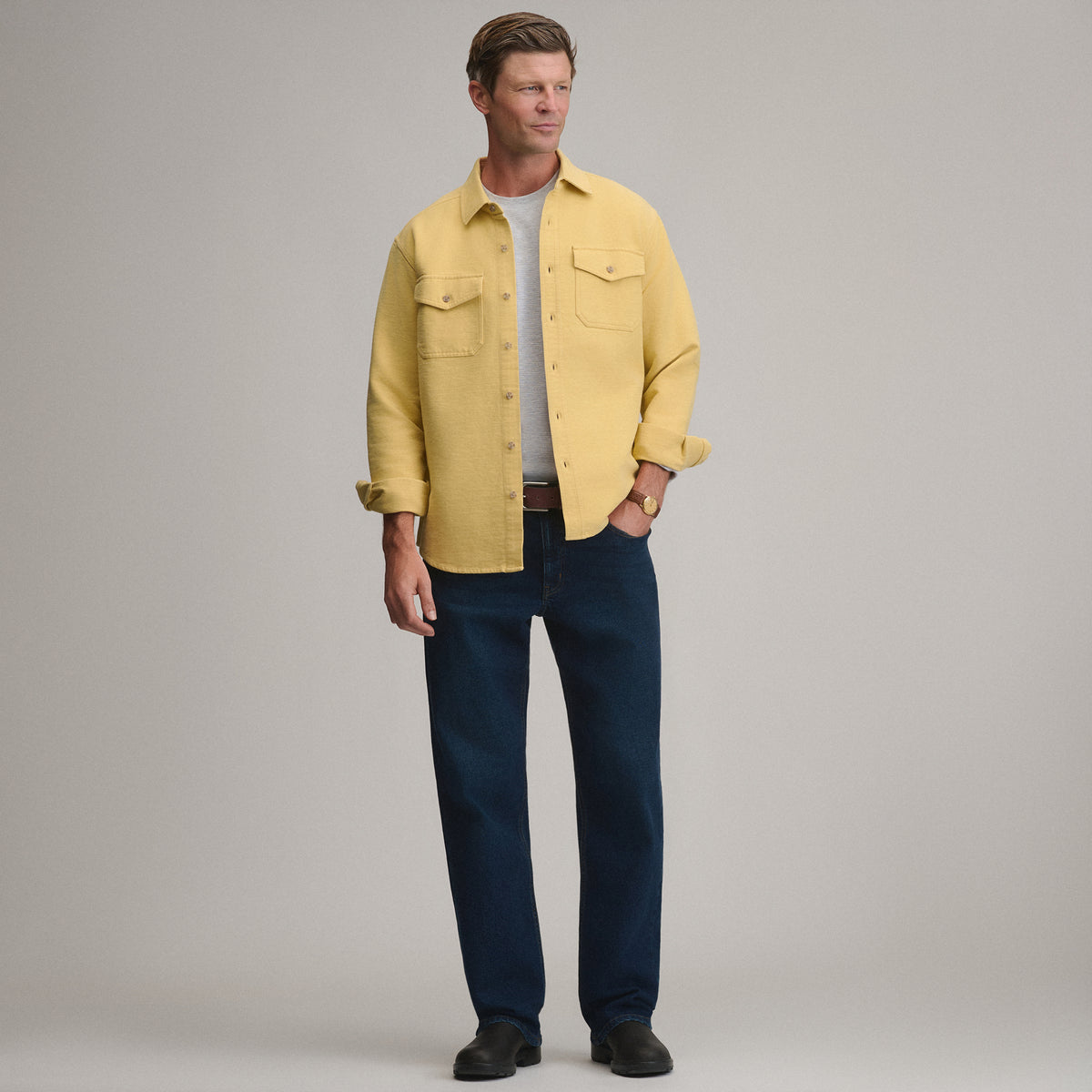 Men's Long-Sleeve Chamois Shirt-Vintage Yellow-16
