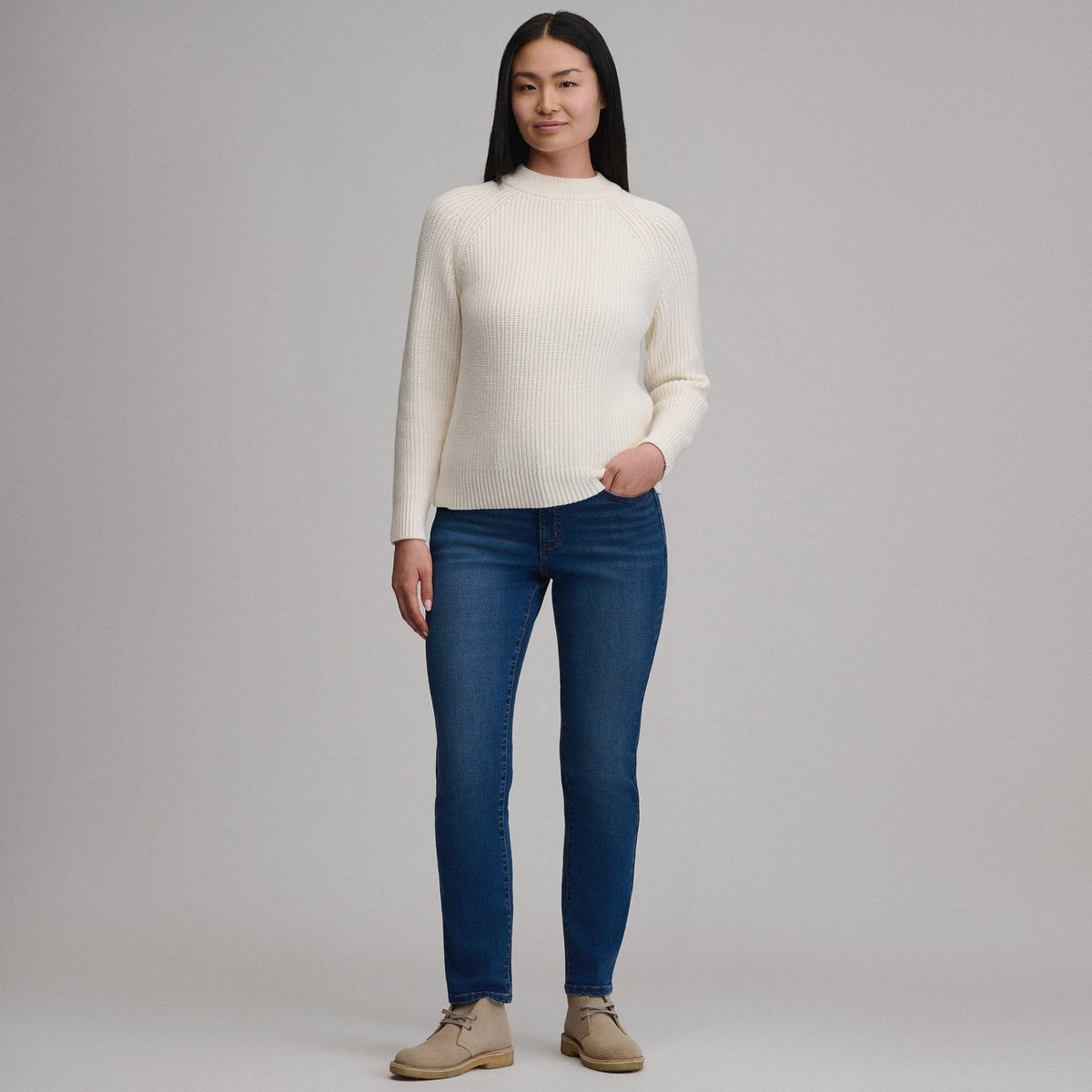 Women's Solid Mock-Neck Sweater-Ivory-7