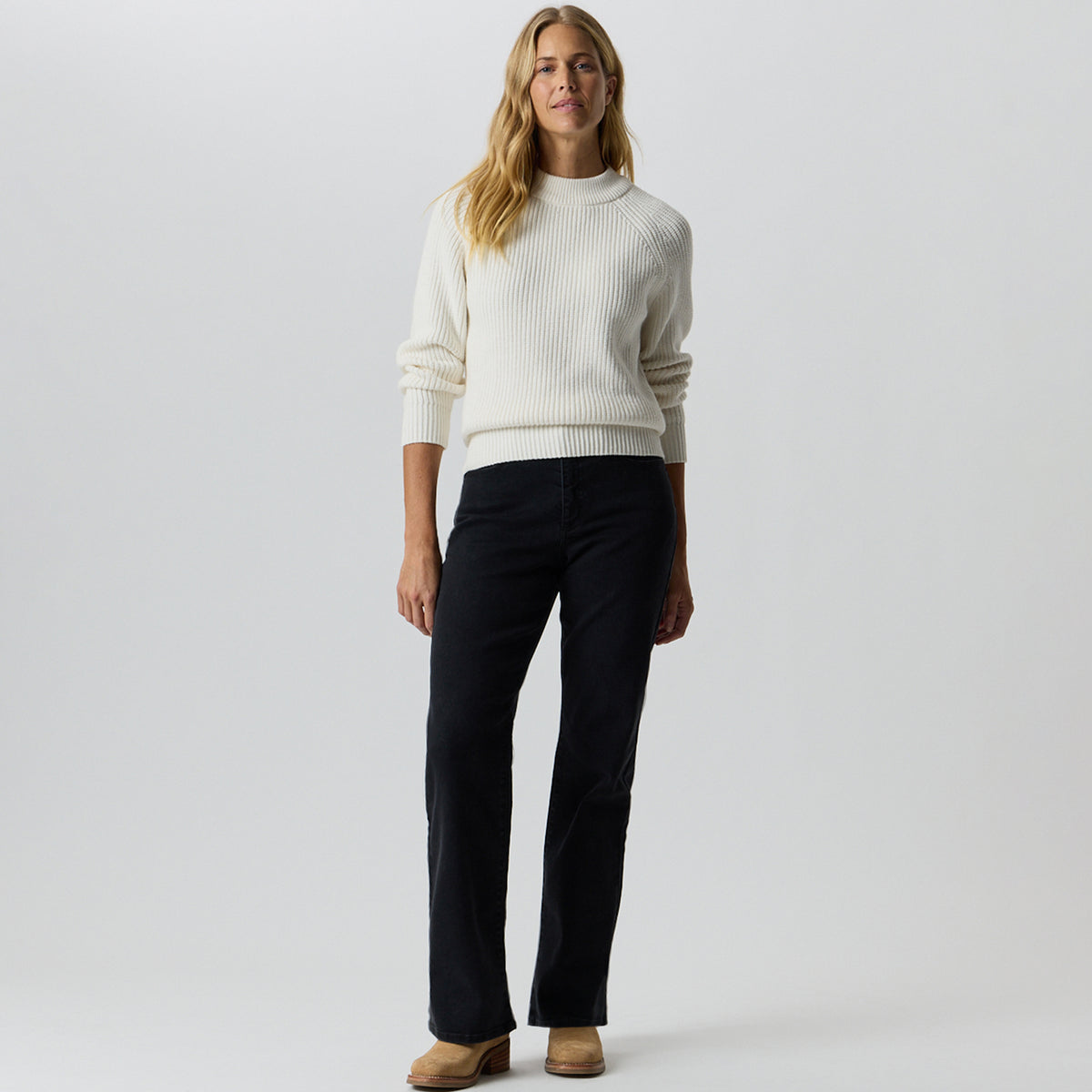 Women's Solid Mock-Neck Sweater-Ivory-8