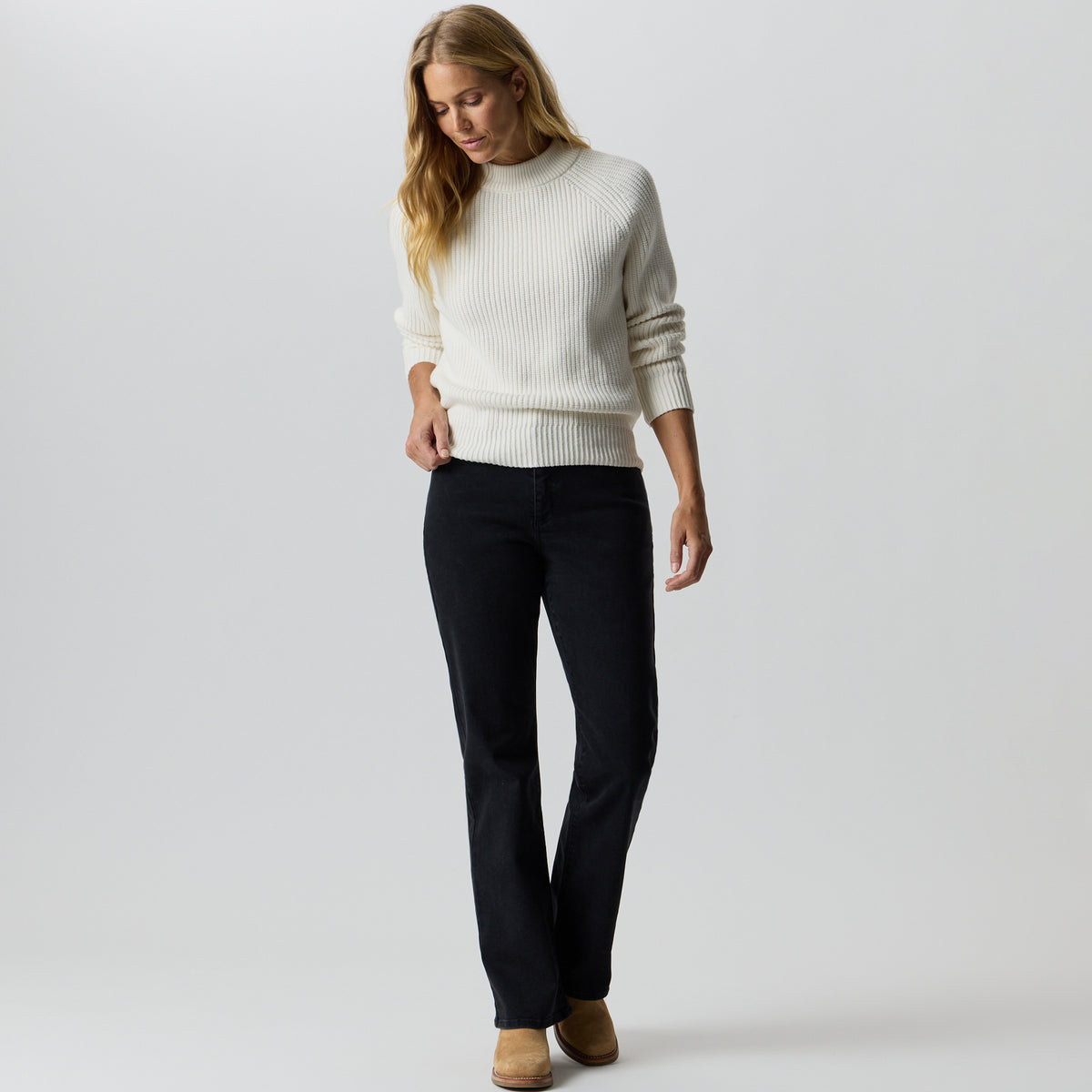 Women's Solid Mock-Neck Sweater-Ivory-9