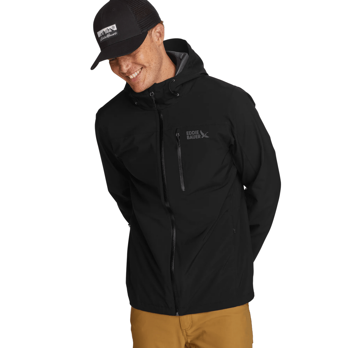 Men's Cloud Cap Waterproof Stretch Hooded Rain Jacket-Black-Regular-2