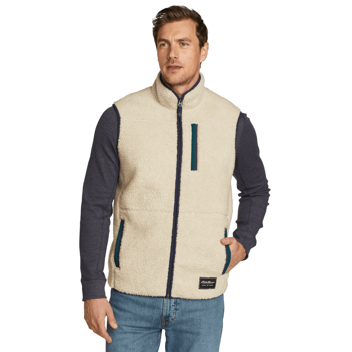 Men's Chilali Faux Shearling Fleece Vest-Oyster-Regular-3
