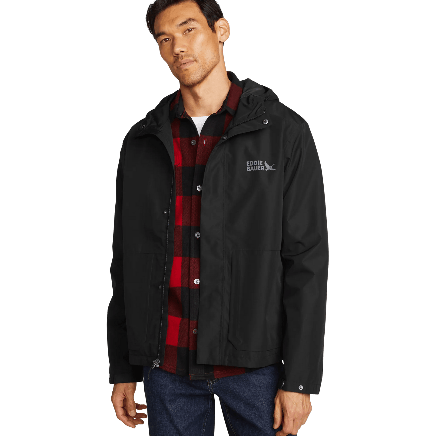 Men's Rainfoil® Waterproof Packable Hooded Storm Jacket-Black-Regular-1