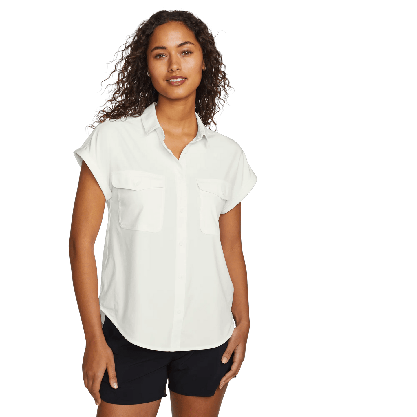 Women's Departure Short-Sleeve Button-Down Shirt-Snow-Regular-1