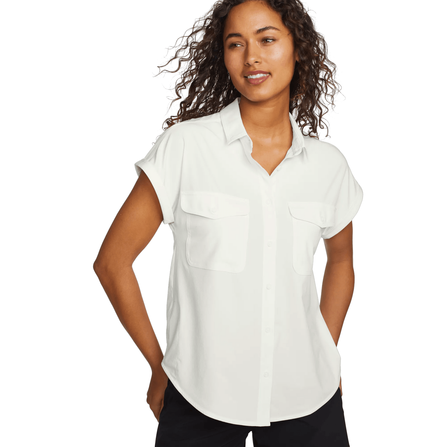 Women's Departure Short-Sleeve Button-Down Shirt-Snow-Regular-5