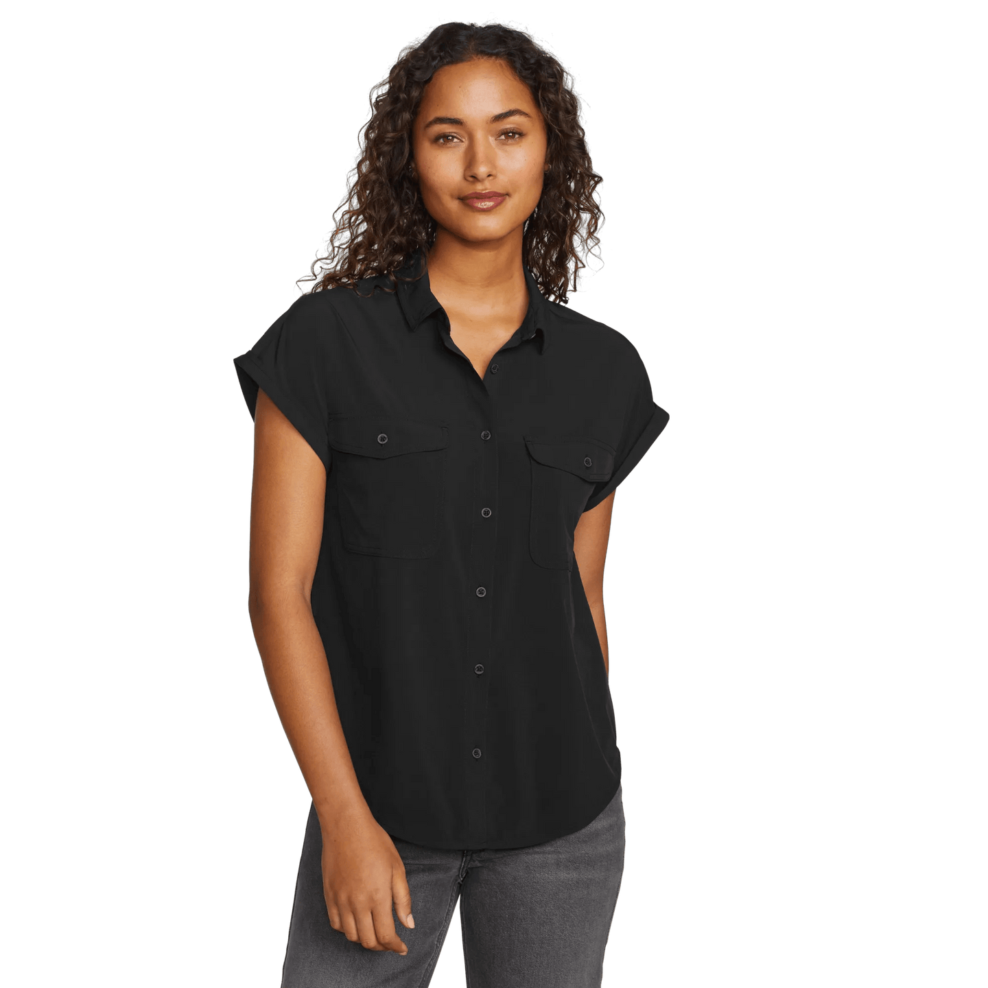 Women's Departure Short-Sleeve Button-Down Shirt-Black-Regular-29