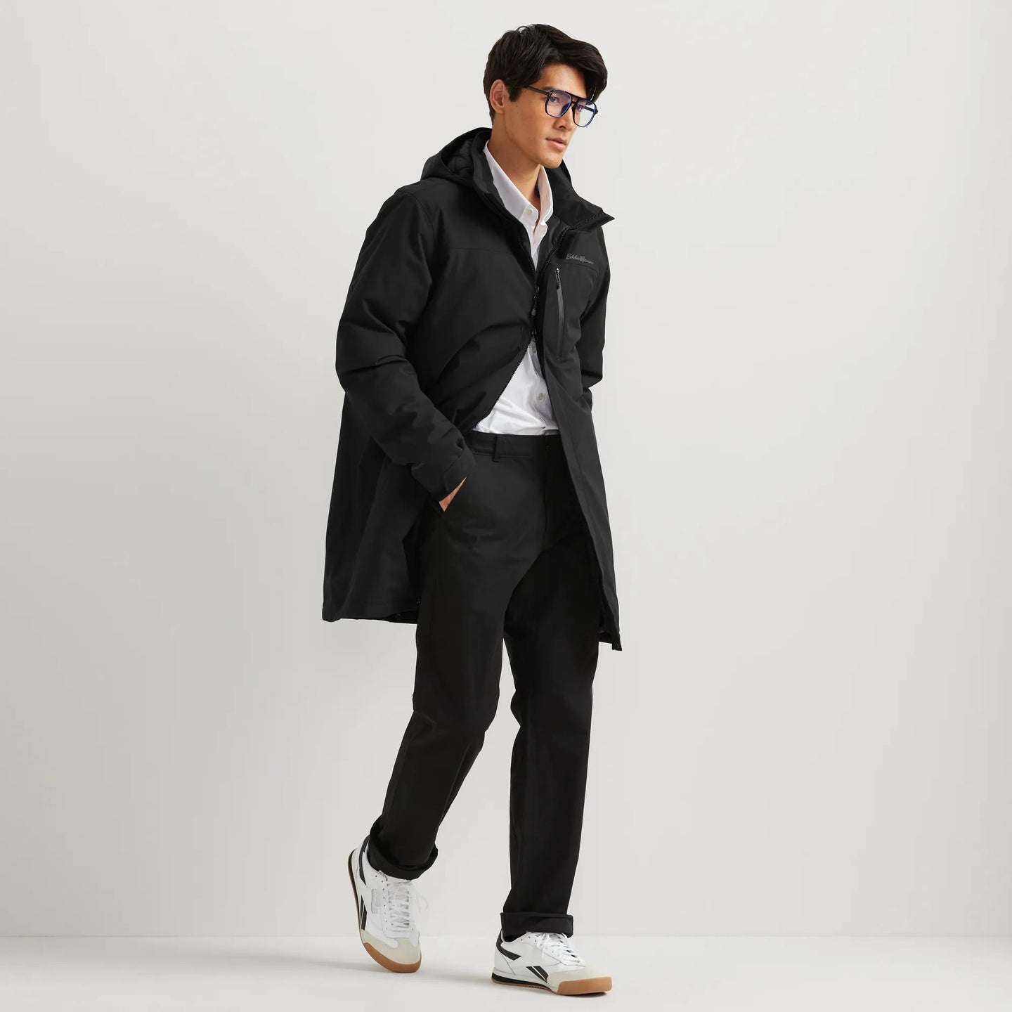 Men's Mainstay Insulated Waterproof Hooded Trench Coat-Black-Regular-3