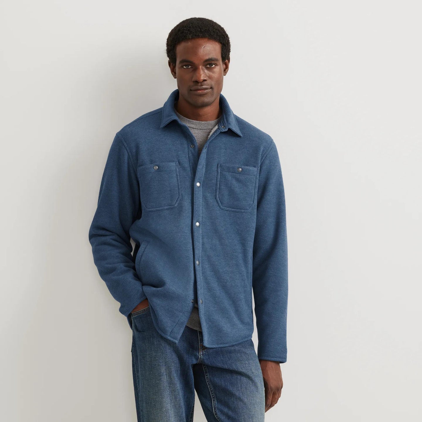 Men's Faux Shearling-Lined Thermal Shirt-Dusk-Regular-3