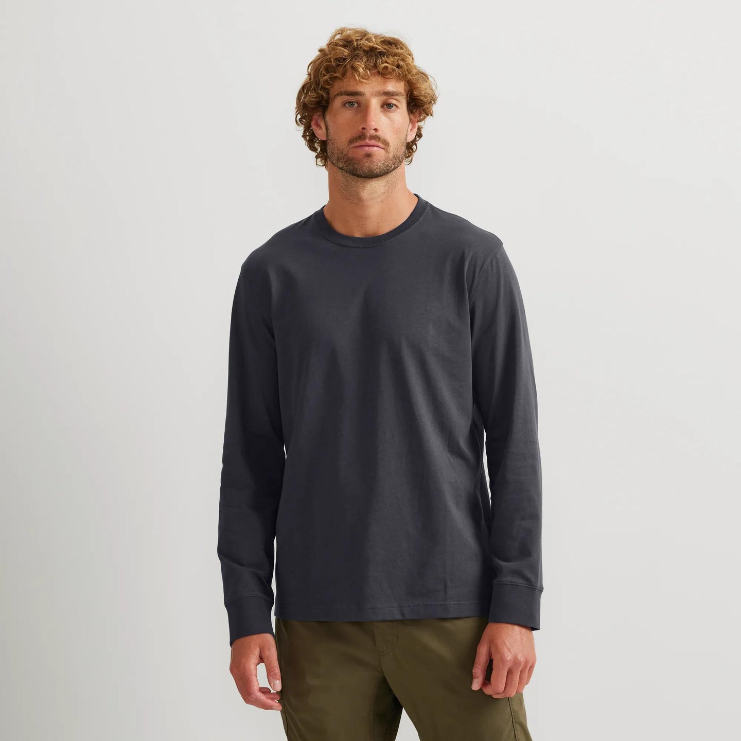 Men's Legend Wash 100% Cotton Long-Sleeve Classic T-Shirt-Midnight Navy-Regular-1