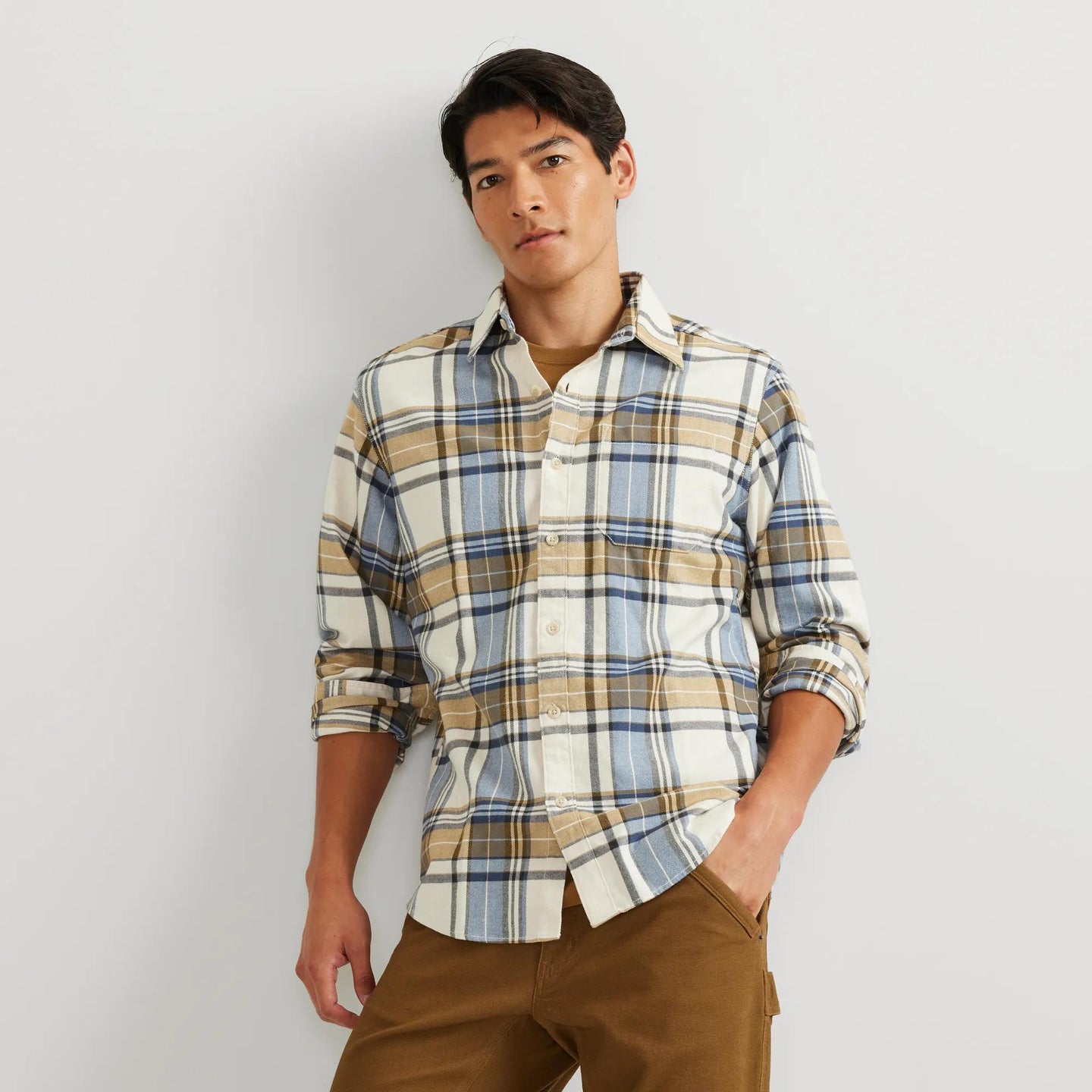 Men's Eddie's Favorite Flannel Relaxed Fit Shirt - Plaid-Cream Htr-Regular-4