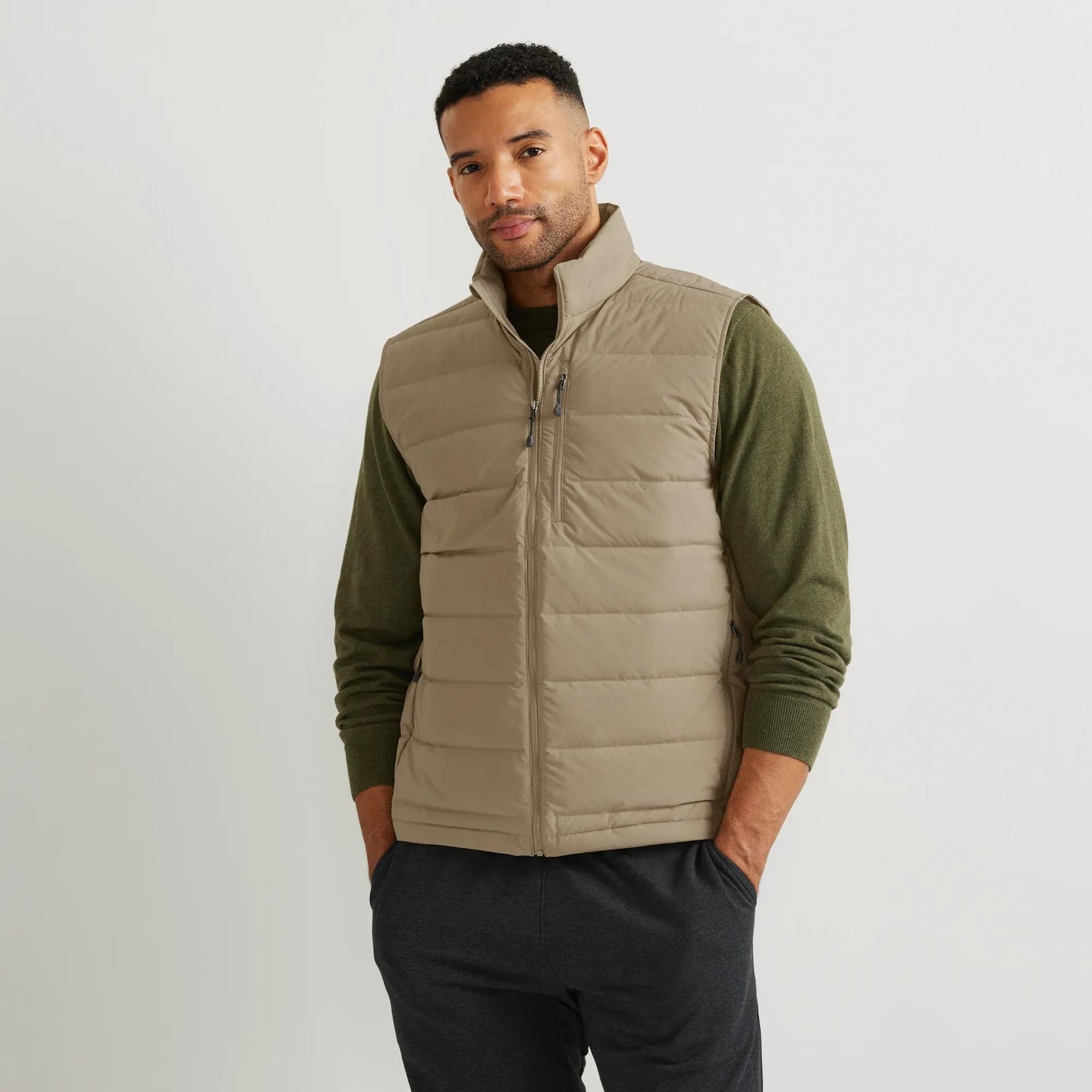Men's EB Stretch Down Vest-Light Khaki-Regular-4