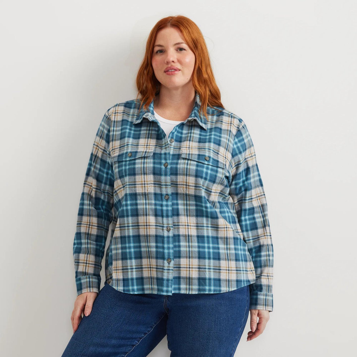 Women's Stine's Favorite Flannel-Sea Blue-Plus-14