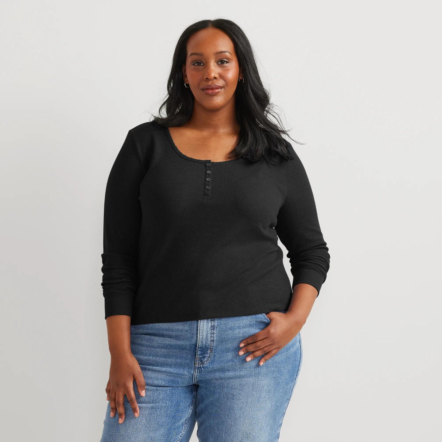 Women's Infinity Thermal Henley-Black-Plus-25