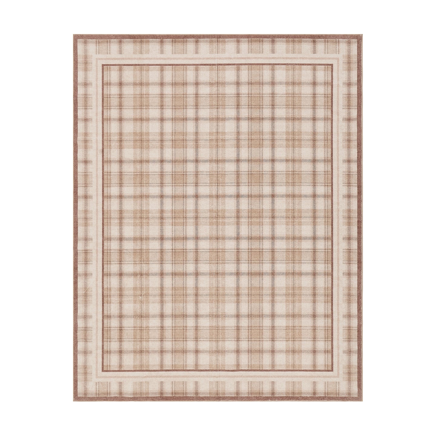 Beige plaid patterned rug on a white background