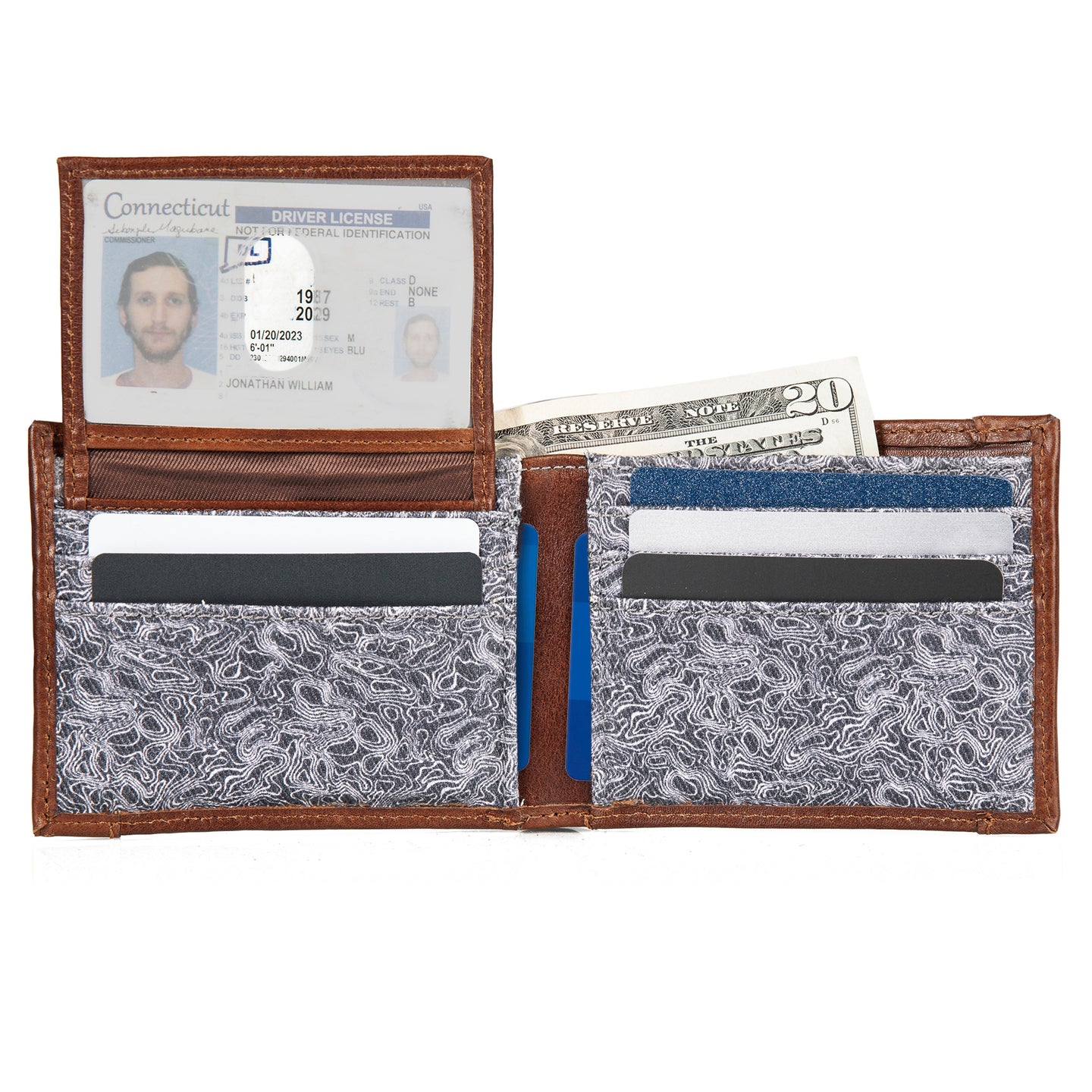 Pioneer Leather And Printed Cotton Canvas Passcase Wallet-Gray-4