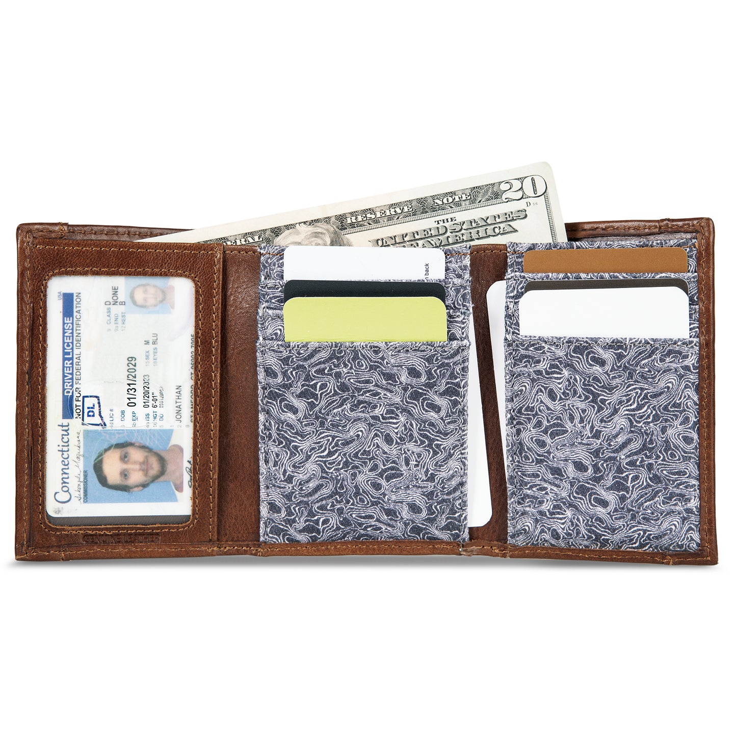 Pioneer Leather And Printed Cotton Canvas Trifold Wallet-Gray-4