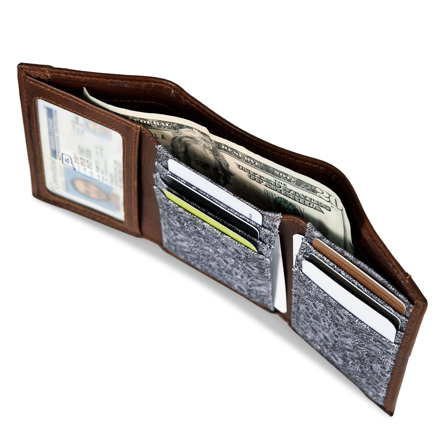 Pioneer Leather And Printed Cotton Canvas Trifold Wallet-Gray-8