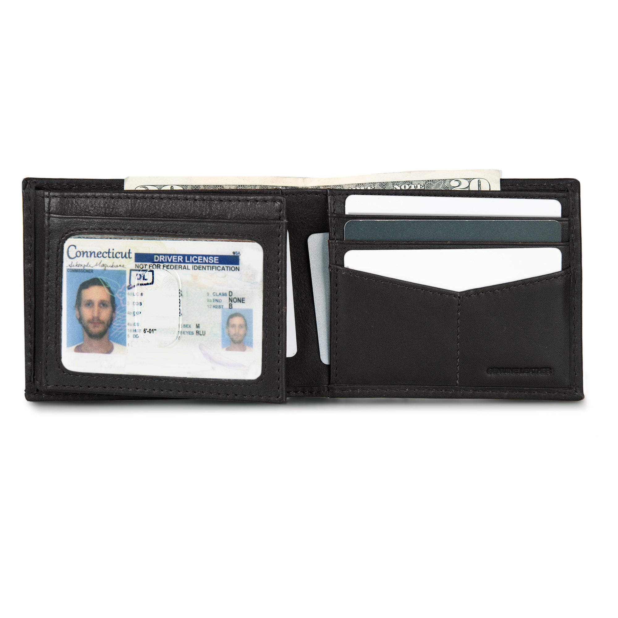 Eddie Bauer EB Signature Logo Leather Flip ID Bifold Wallet
