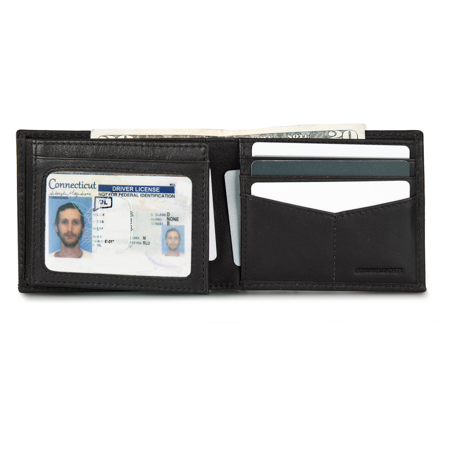 Eb Signature Logo Leather Flip Id Bifold Wallet-Black-16