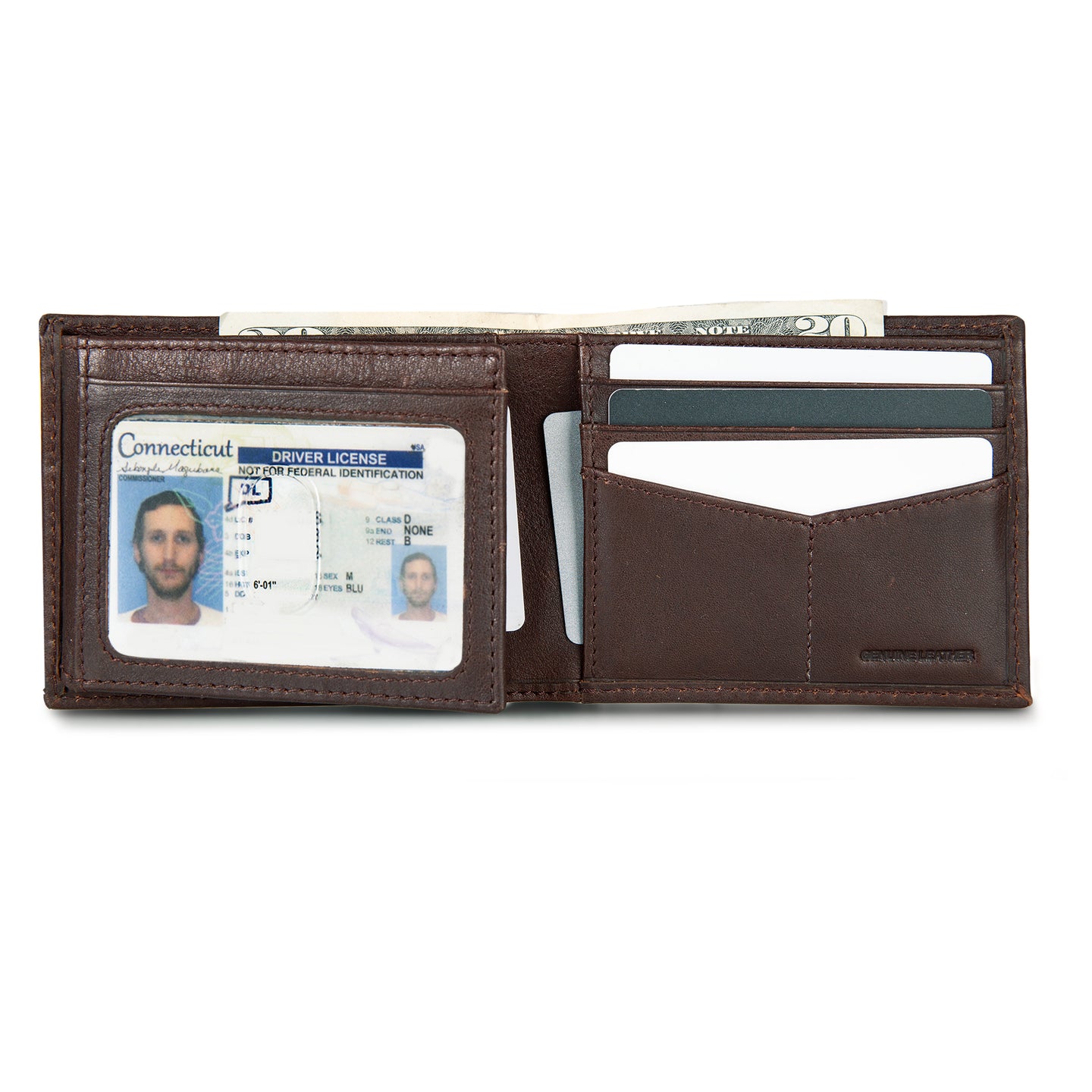 Eb Signature Logo Leather Flip Id Bifold Wallet-Black-17