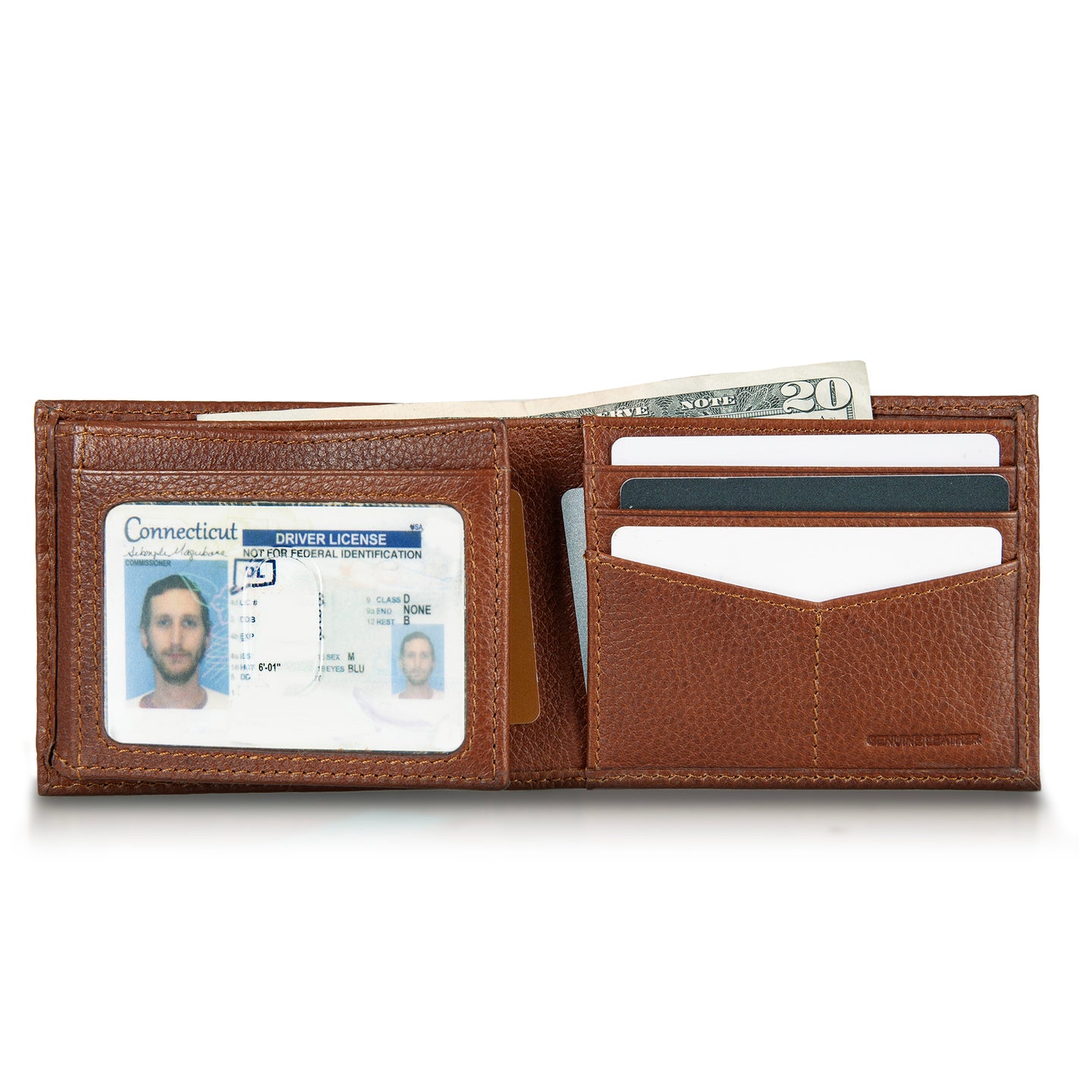 Eb Signature Logo Leather Flip Id Bifold Wallet-Black-18