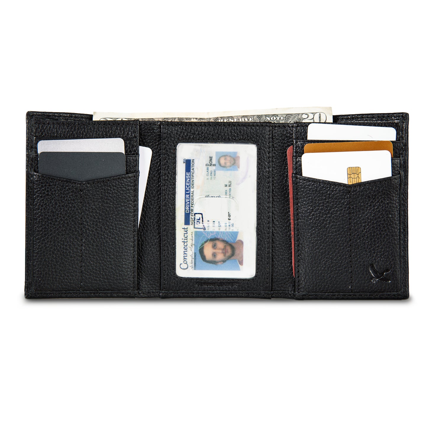Eb Signature Logo Leather Trifold Wallet-Black-16