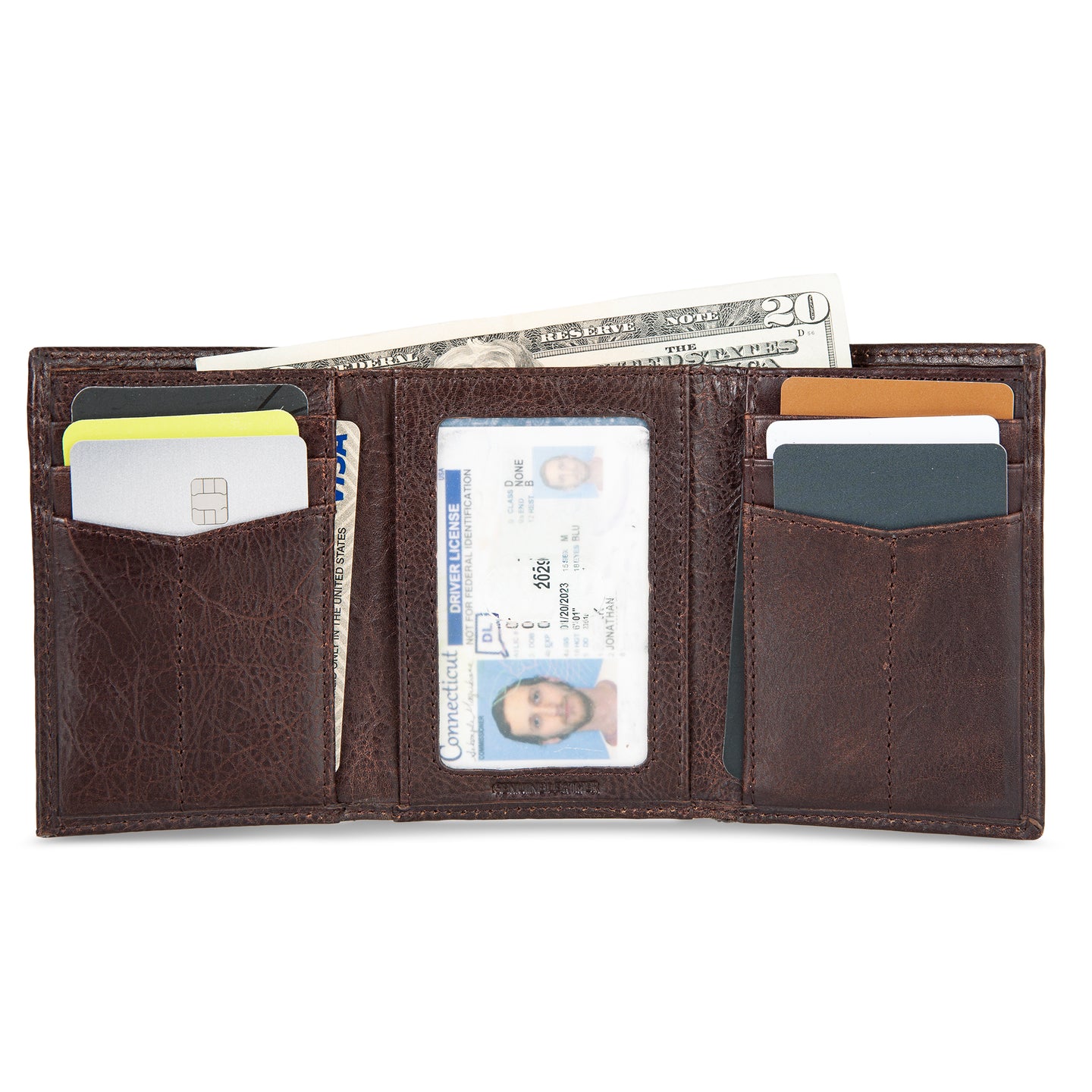Eb Signature Logo Leather Trifold Wallet-Black-14