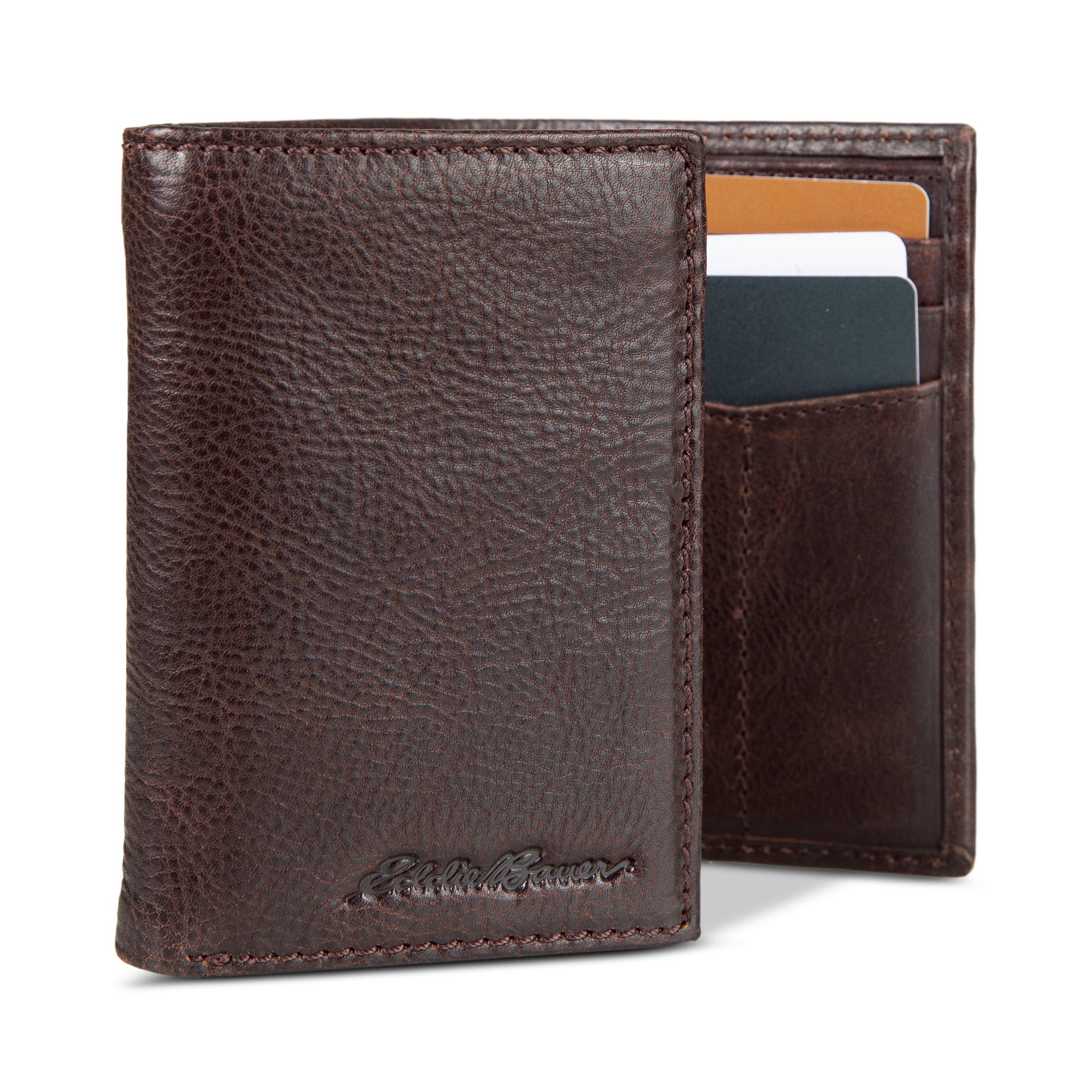 Eddie Bauer EB Signature Logo Leather Trifold Wallet