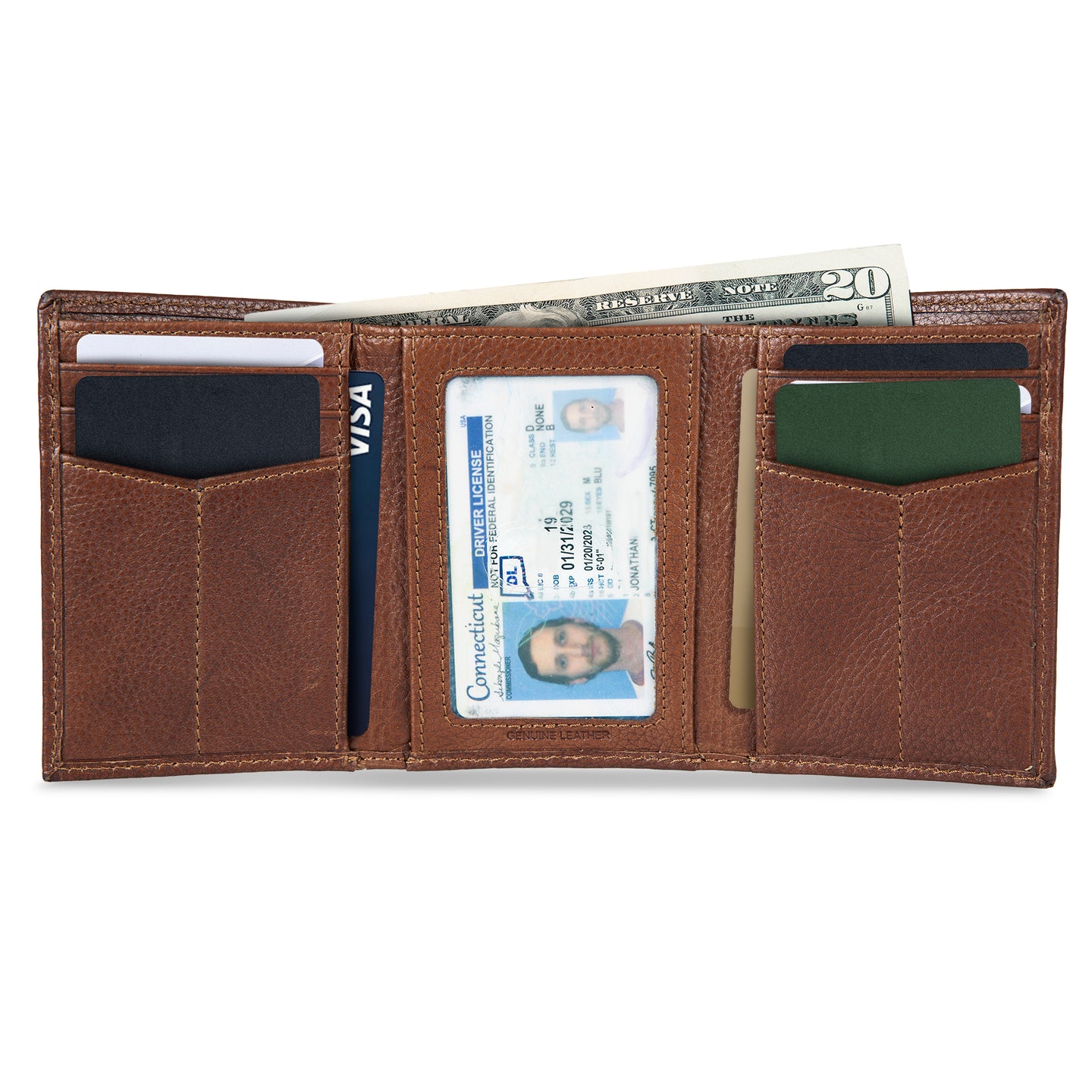 Eb Signature Logo Leather Trifold Wallet-Black-15