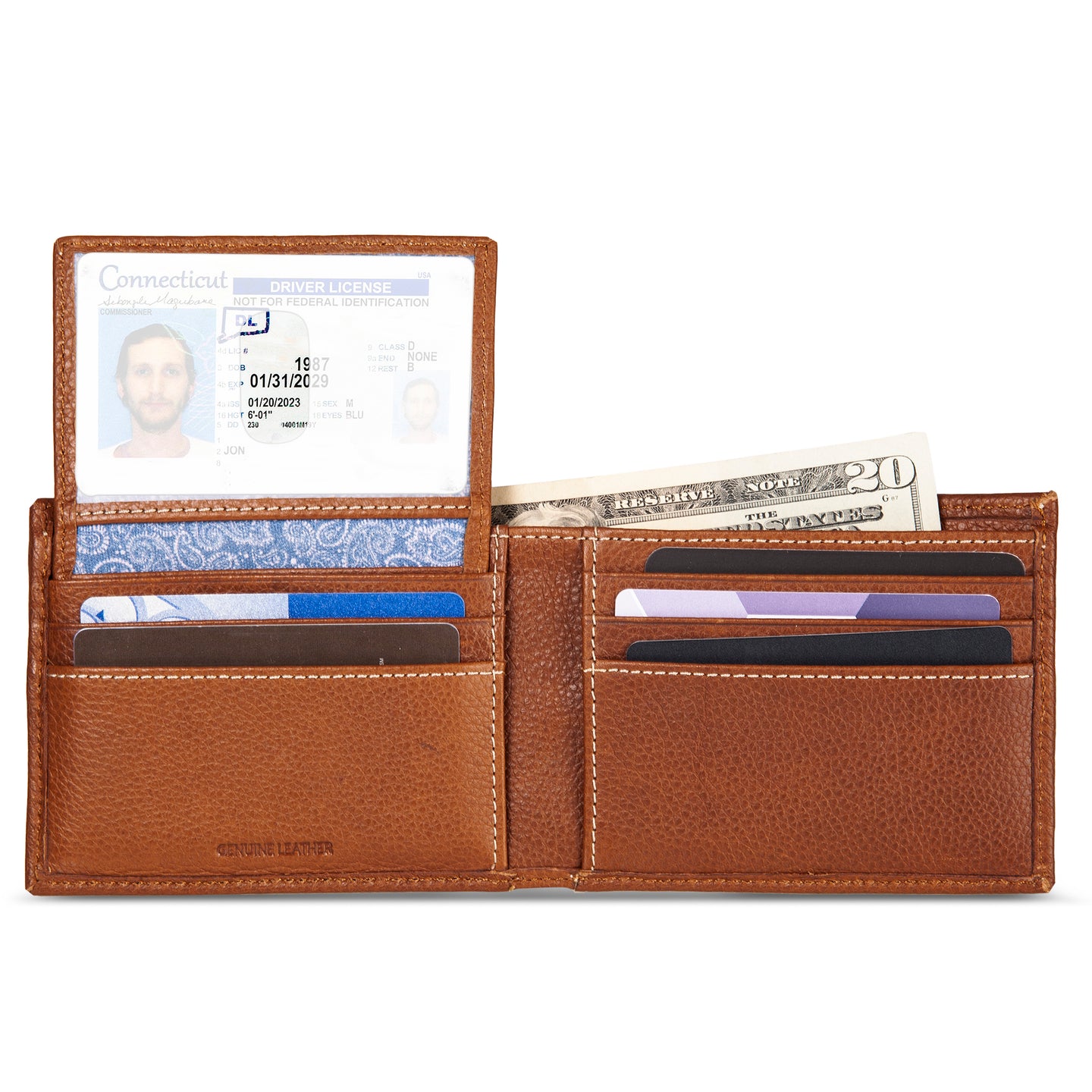 Eb Signature Top Stitch Leather Passcase Wallet-Tan-4