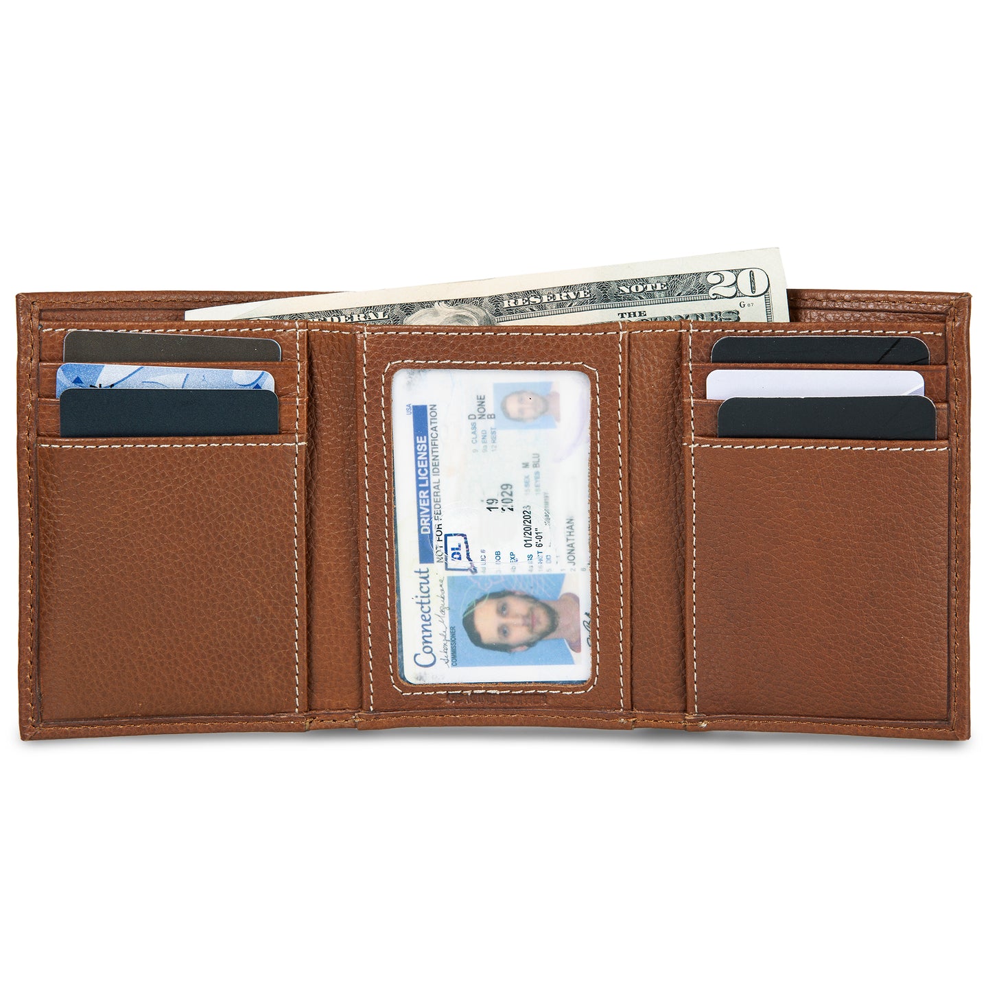 Eb Signature Top Stitch Leather Trifold Wallet-Tan-3