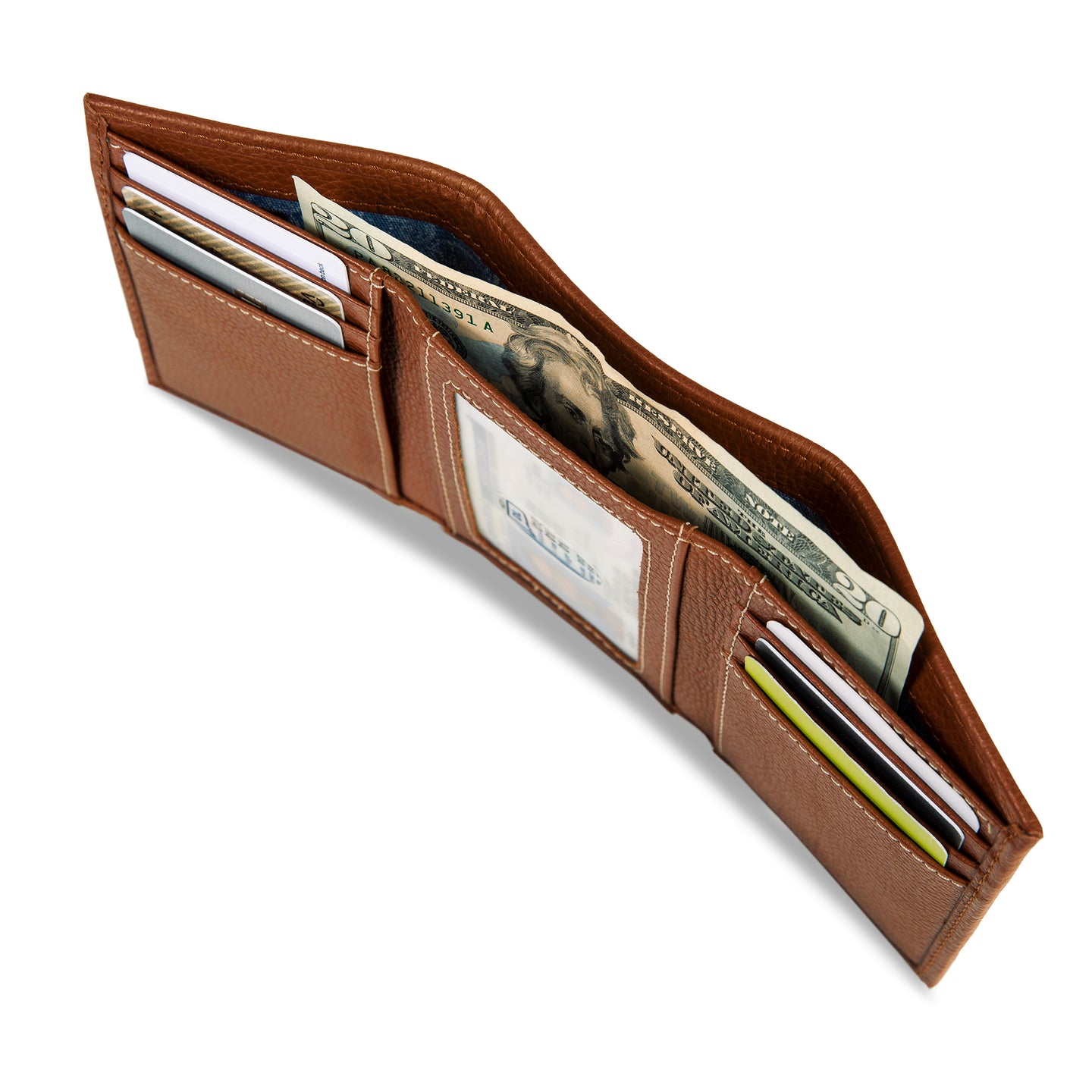 Eb Signature Top Stitch Leather Trifold Wallet-Tan-6