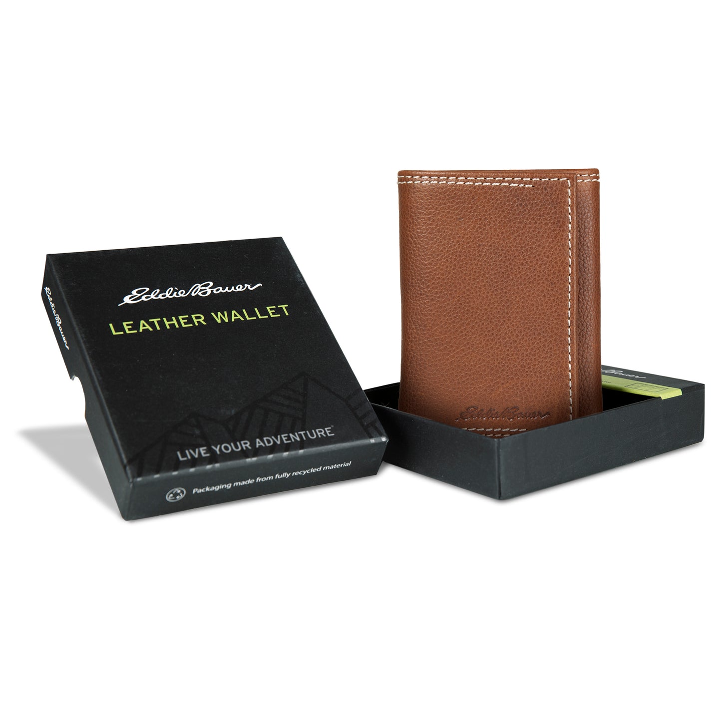 Eb Signature Top Stitch Leather Trifold Wallet-Tan-7