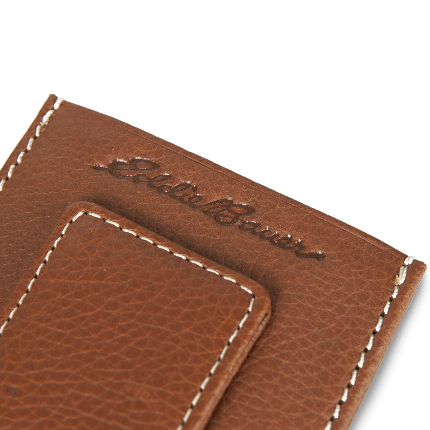 Eb Signature Top Stitch Magnetic Leather Card Case-Tan-3