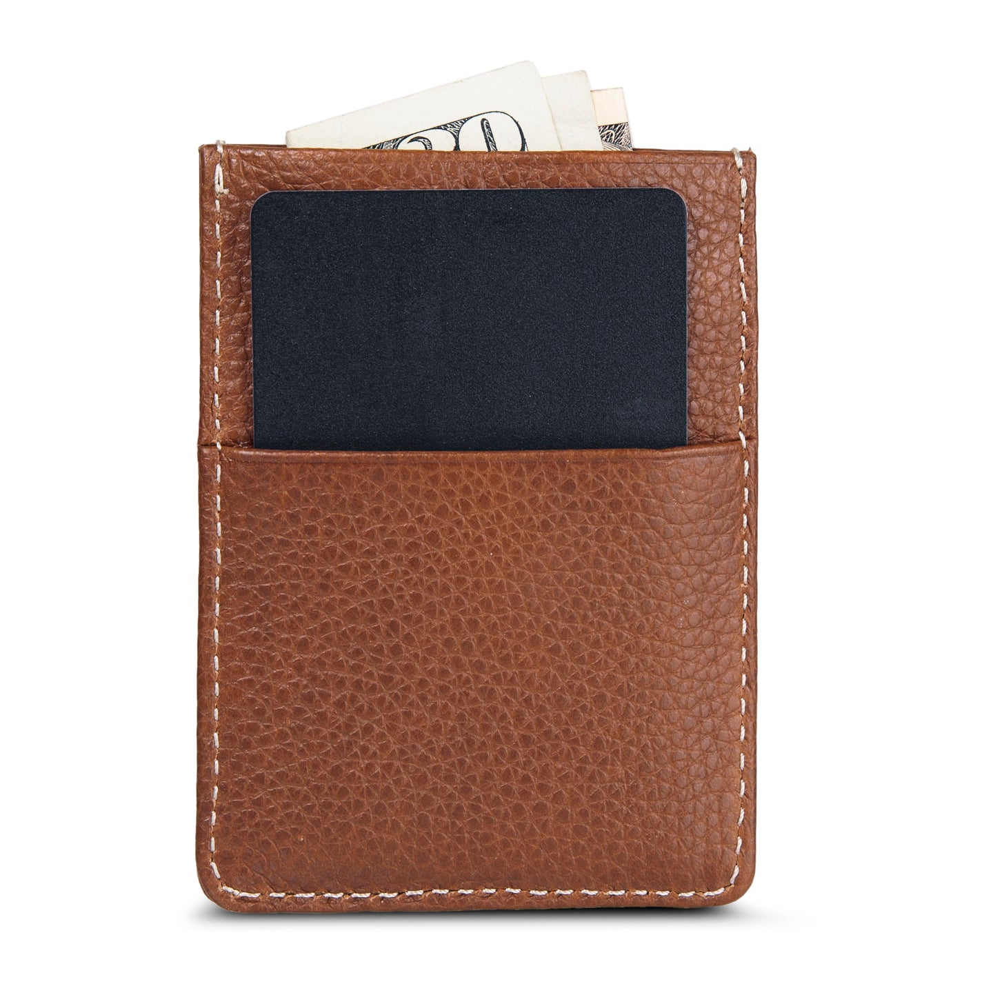 Eb Signature Top Stitch Magnetic Leather Card Case-Tan-4