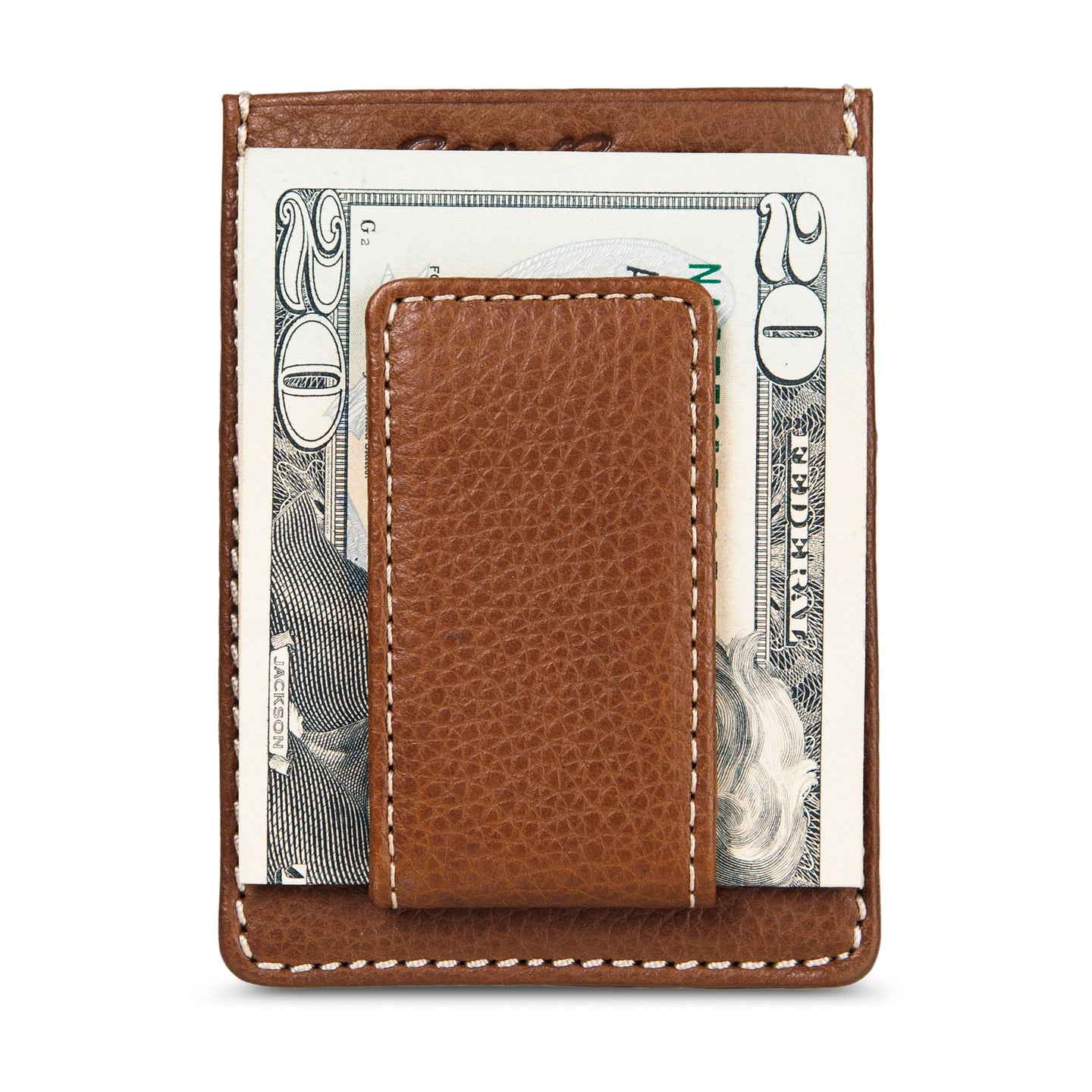 Eb Signature Top Stitch Magnetic Leather Card Case-Tan-5