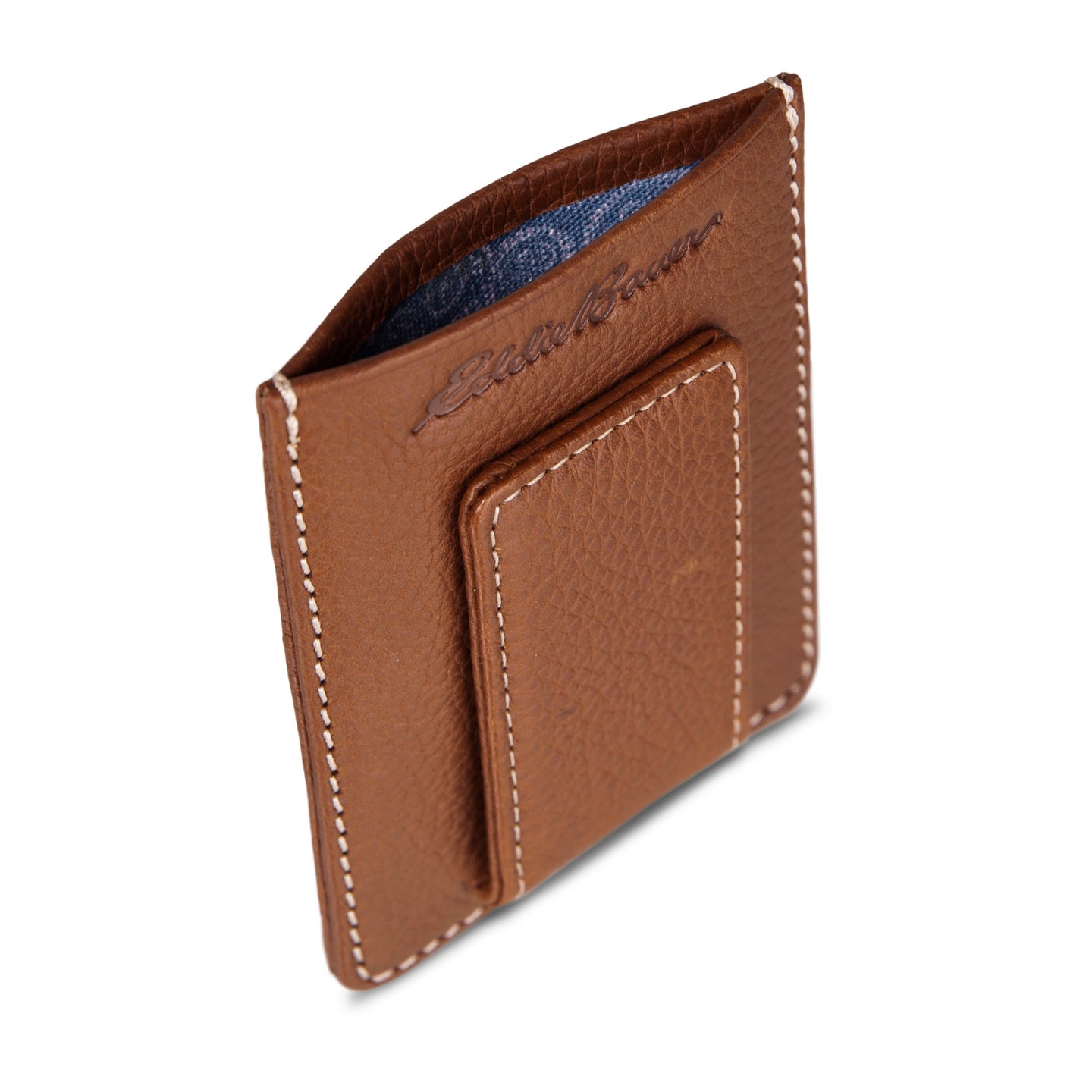 Eb Signature Top Stitch Magnetic Leather Card Case-Tan-6