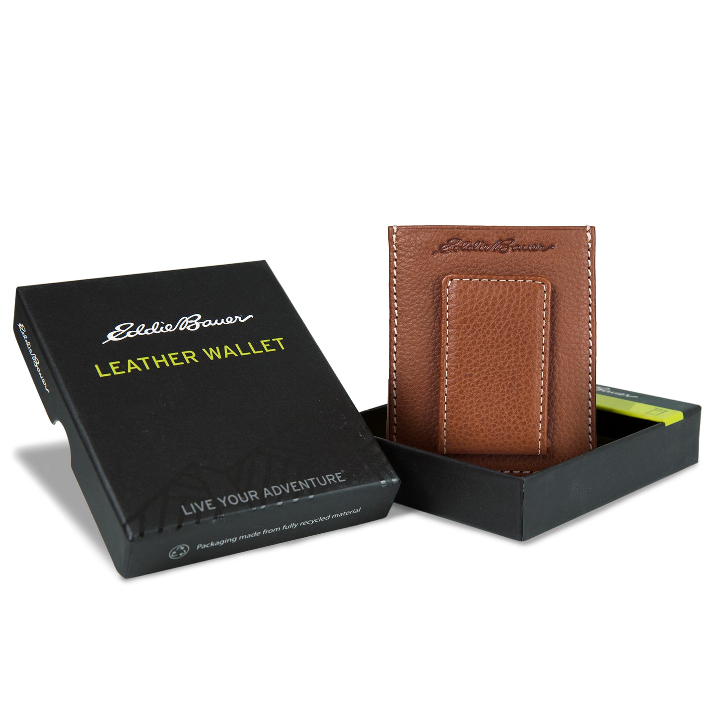 Eb Signature Top Stitch Magnetic Leather Card Case-Tan-7