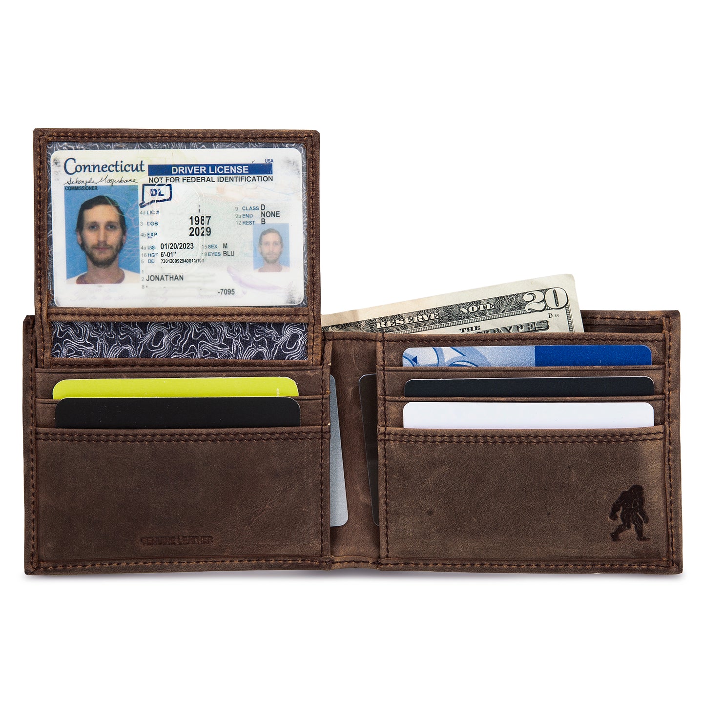 Leather Removable Passcase Wallet With Embossed Sasquatch-Tan-5