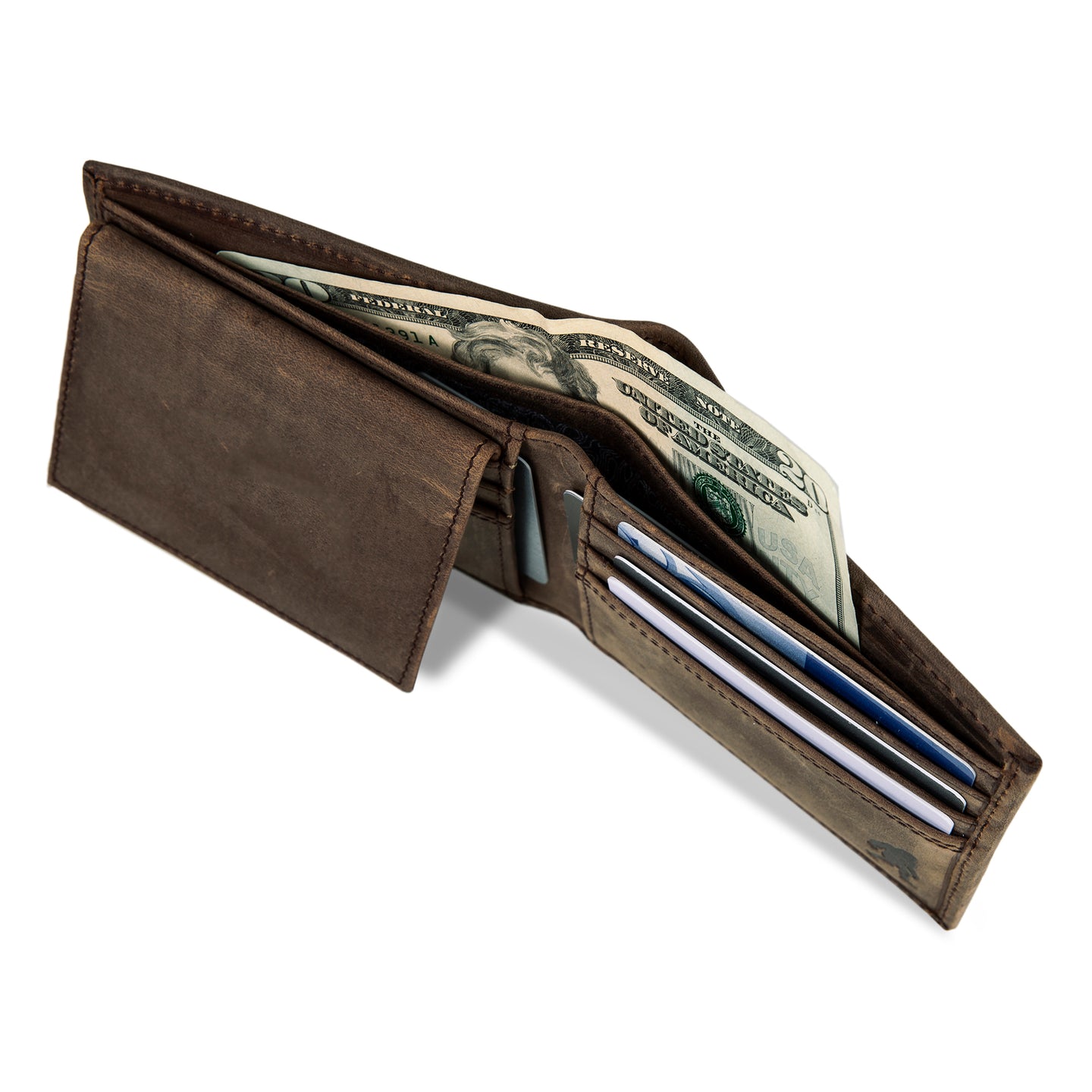 Leather Removable Passcase Wallet With Embossed Sasquatch-Tan-10