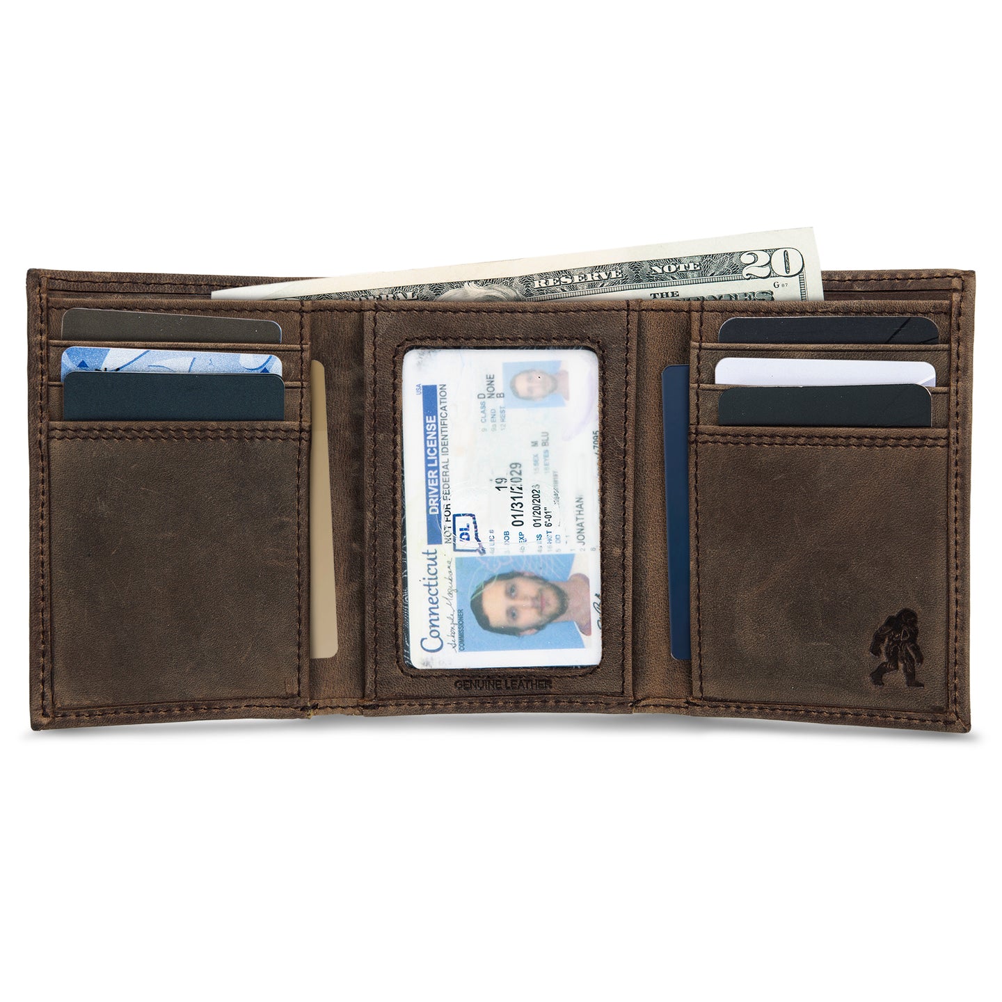 Leather Trifold Wallet With Embossed Sasquatch-Tan-5