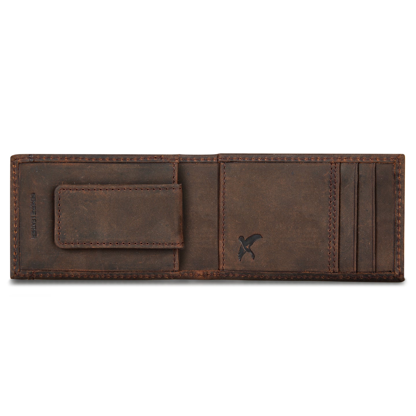 Money Clip Bifold Leather Wallet With Embossed Sasquatch-Tan-4