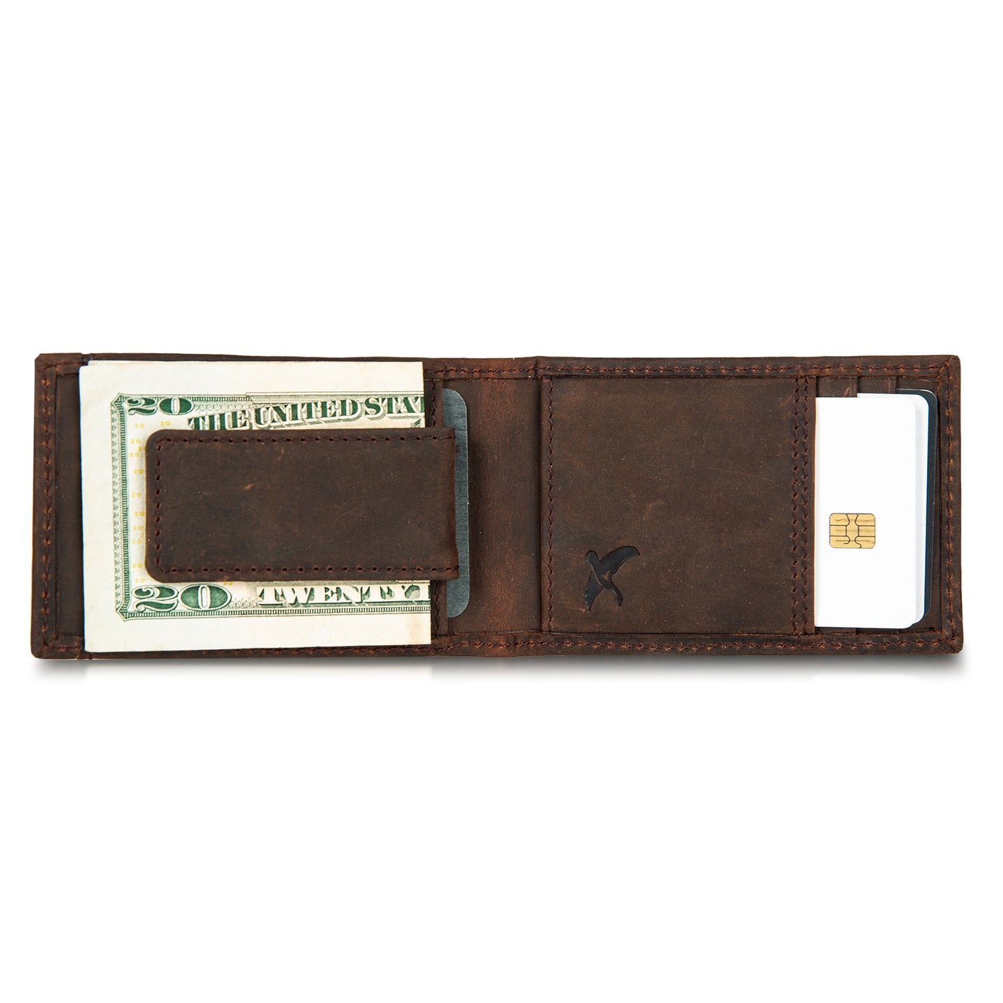 Money Clip Bifold Leather Wallet With Embossed Sasquatch-Tan-5
