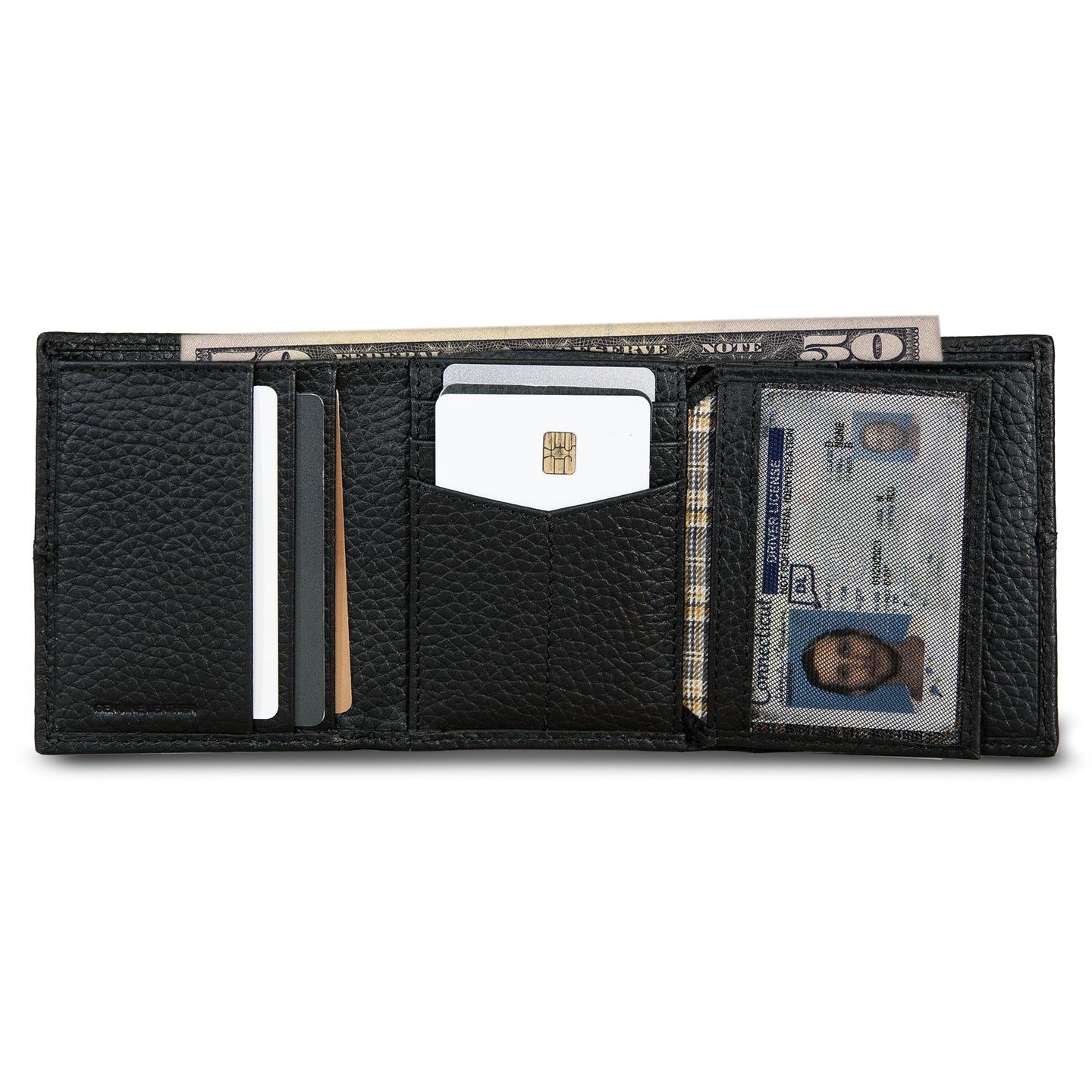 Extra Capacity Rugged Leather Trifold With Flip Id-Black-16