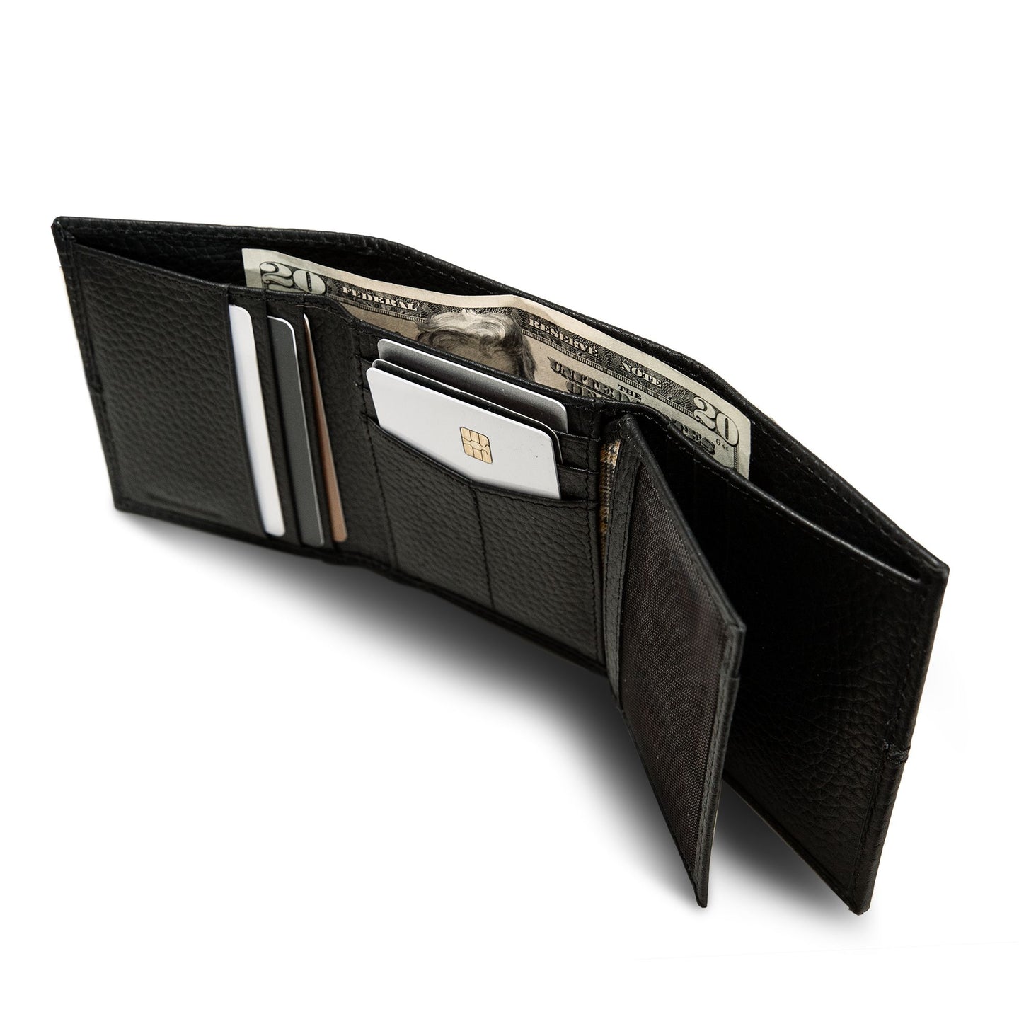 Extra Capacity Rugged Leather Trifold With Flip Id-Black-22